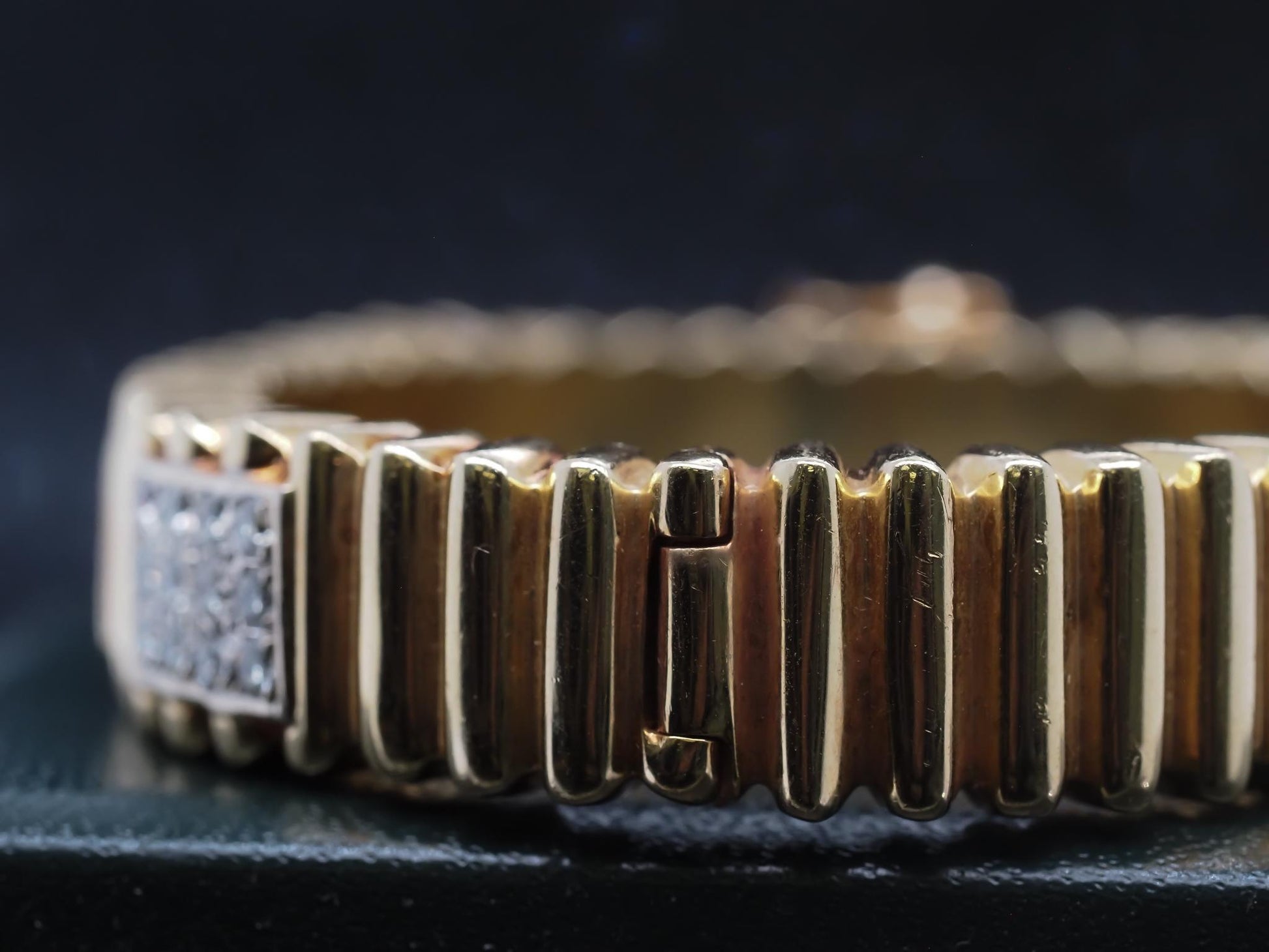 Estate 14K Yellow Gold Scalloped Bangle with Diamonds - VHK#251A