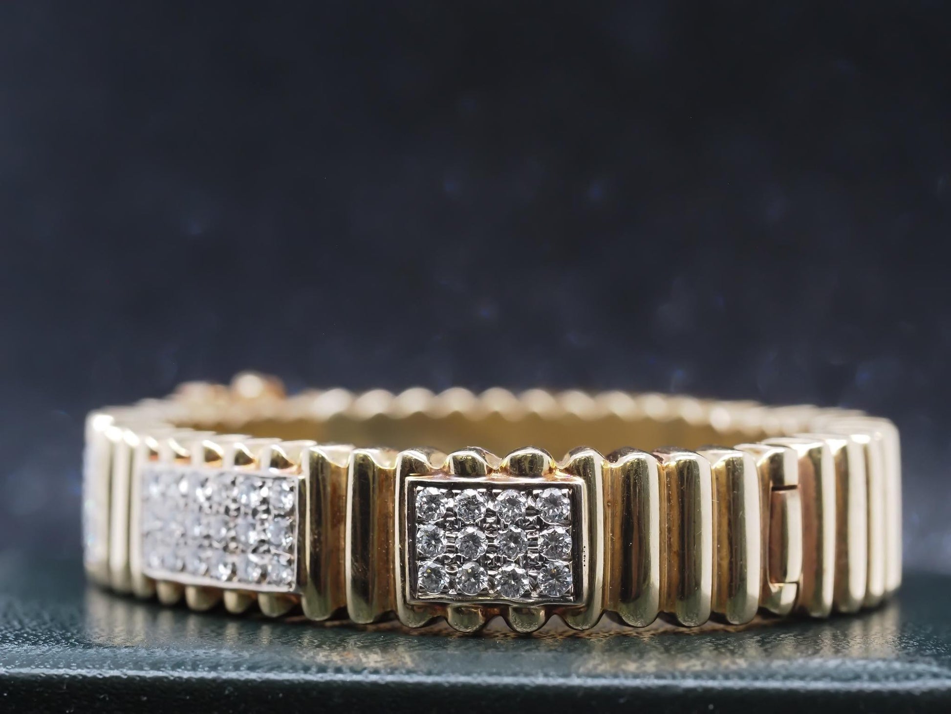 Estate 14K Yellow Gold Scalloped Bangle with Diamonds - VHK#251A