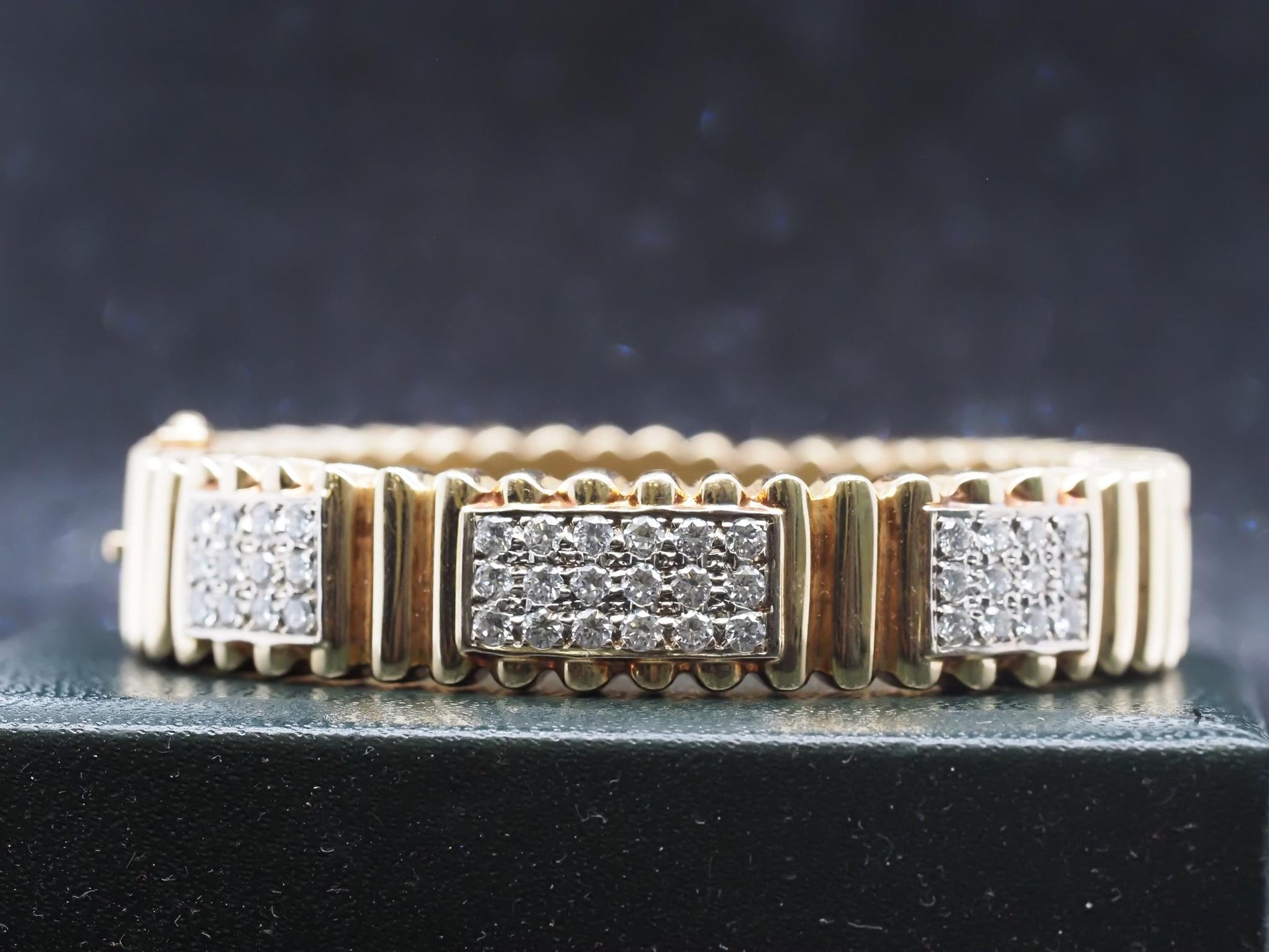 Estate 14K Yellow Gold Scalloped Bangle with Diamonds - VHK#251A