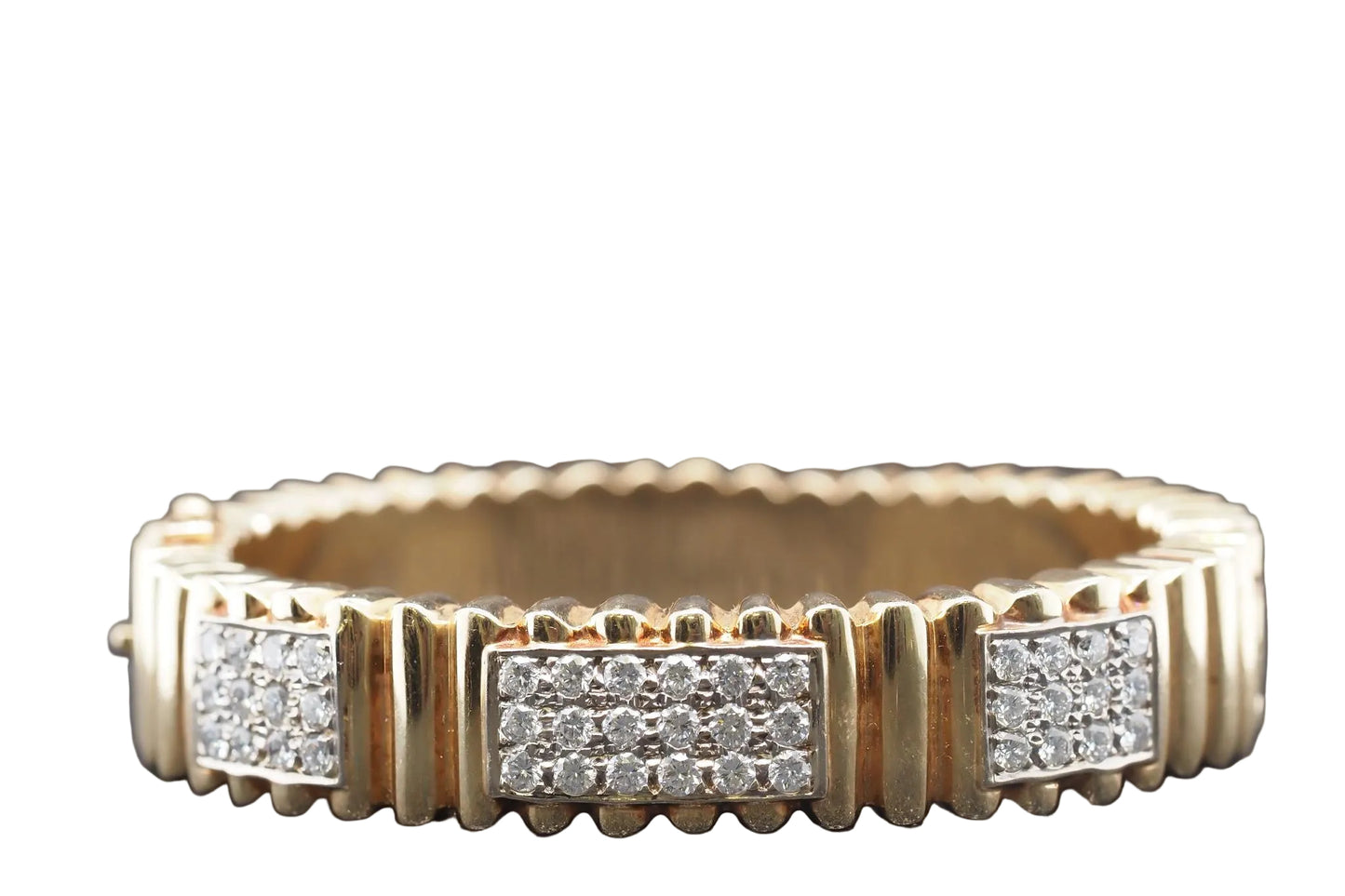 Estate 14K Yellow Gold Scalloped Bangle with Diamonds - VHK#251A