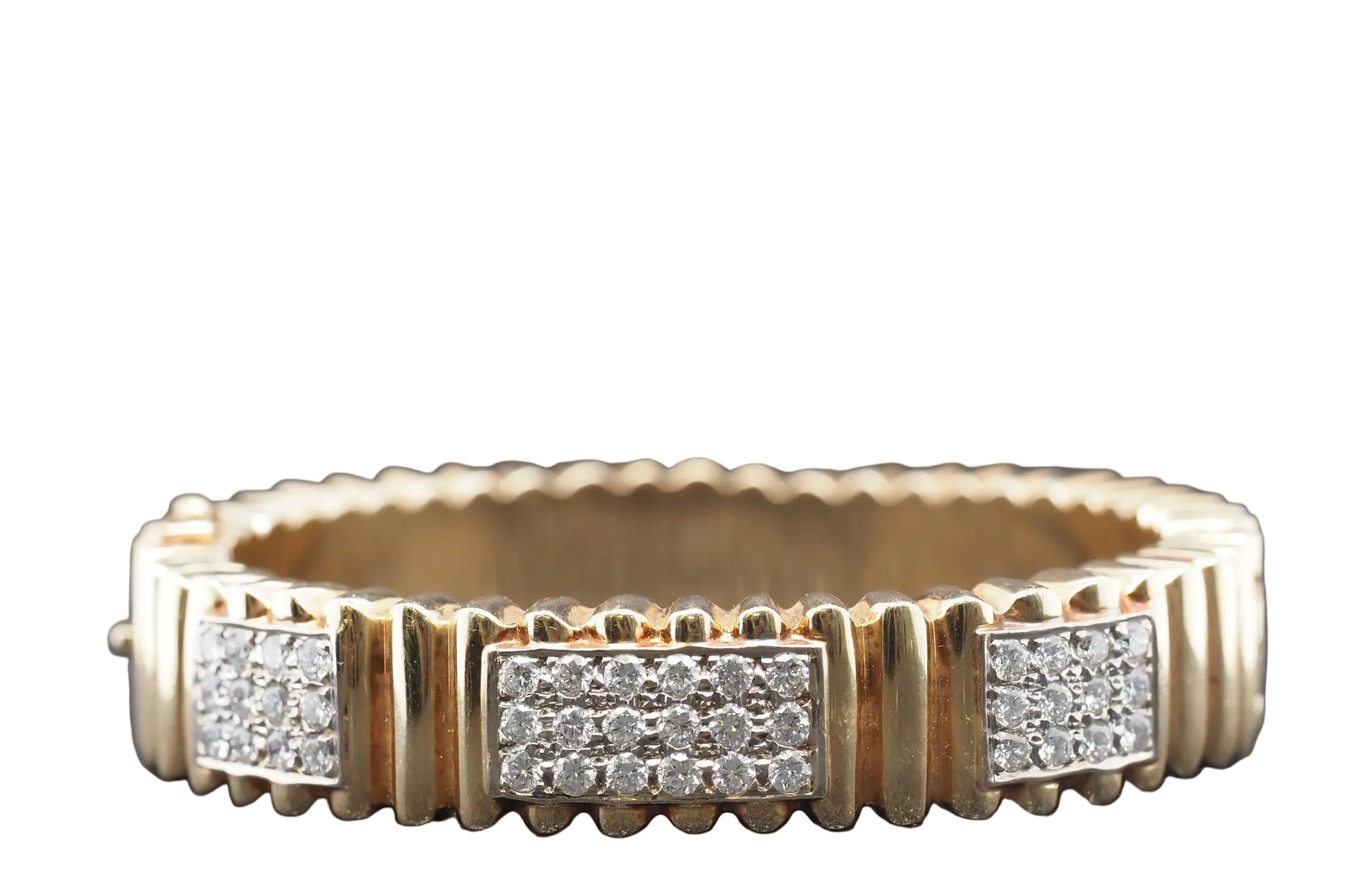 Estate 14K Yellow Gold Scalloped Bangle with Diamonds - VHK#251A