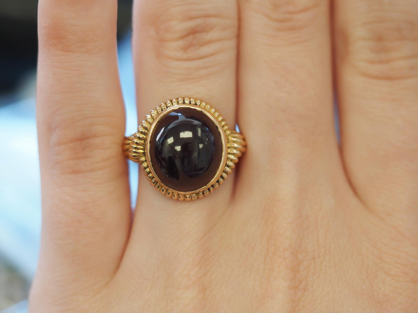 Estate Victorian 15K Yellow Gold Tourmaline Cabochon Ring - VHK#292a
