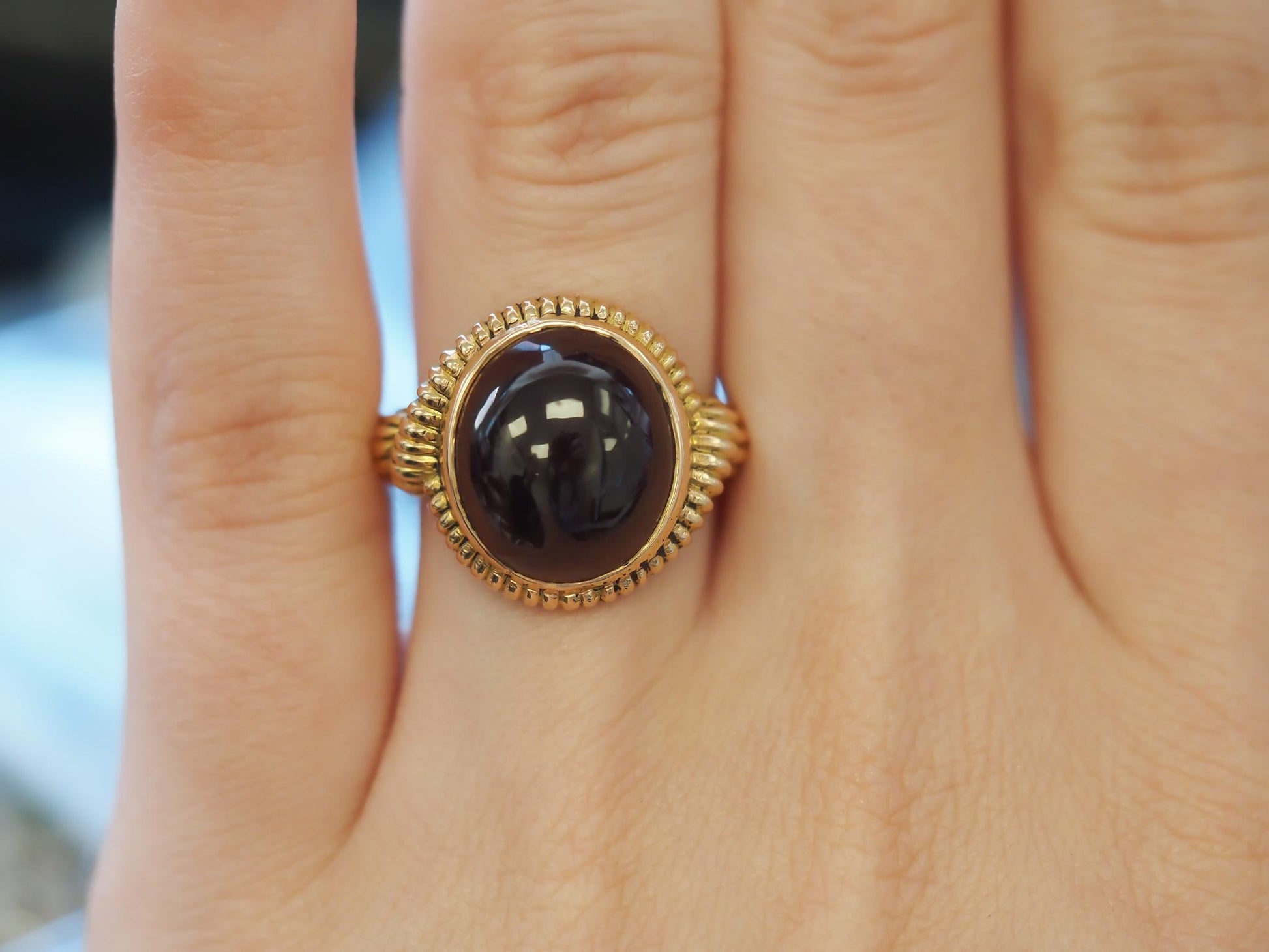 Estate Victorian 15K Yellow Gold Tourmaline Cabochon Ring - VHK#292a