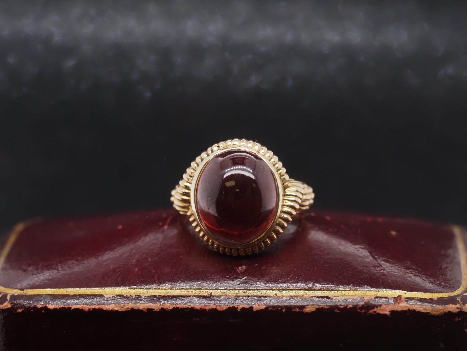 Estate Victorian 15K Yellow Gold Tourmaline Cabochon Ring - VHK#292a