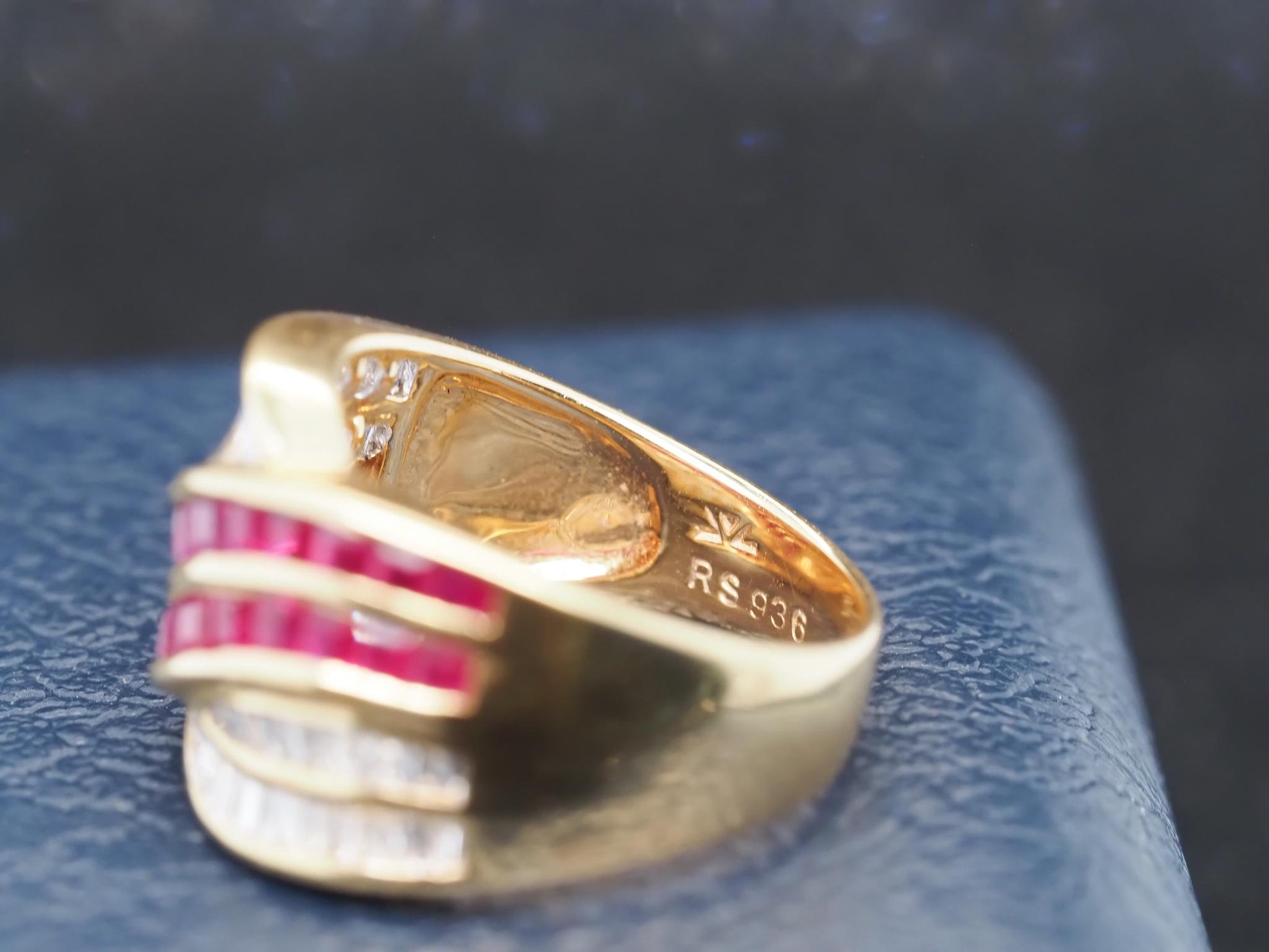 Estate 18K Yellow Gold Ruby and Diamond Crossover Band Ring - VHK#326A