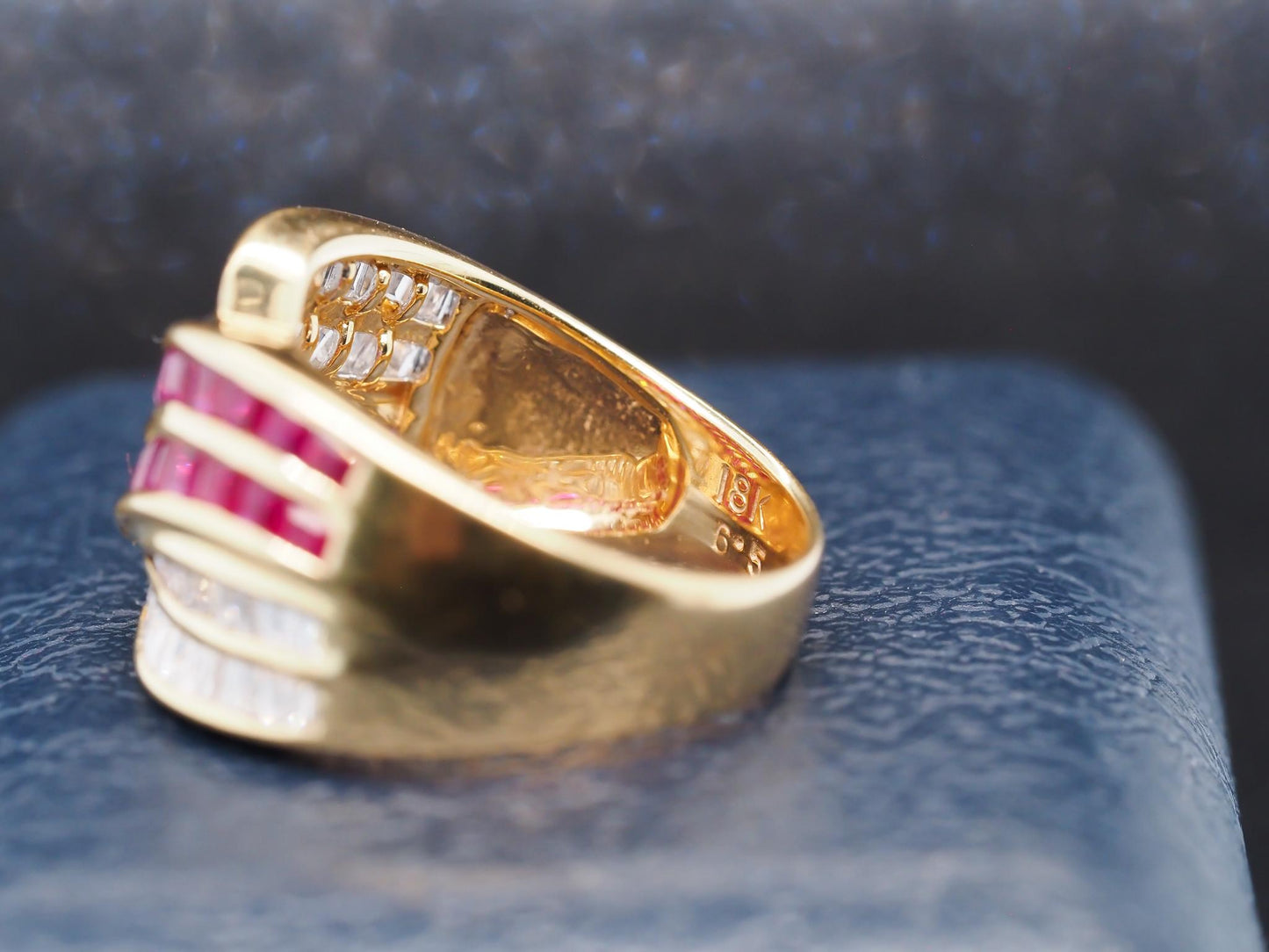 Estate 18K Yellow Gold Ruby and Diamond Crossover Band Ring - VHK#326A
