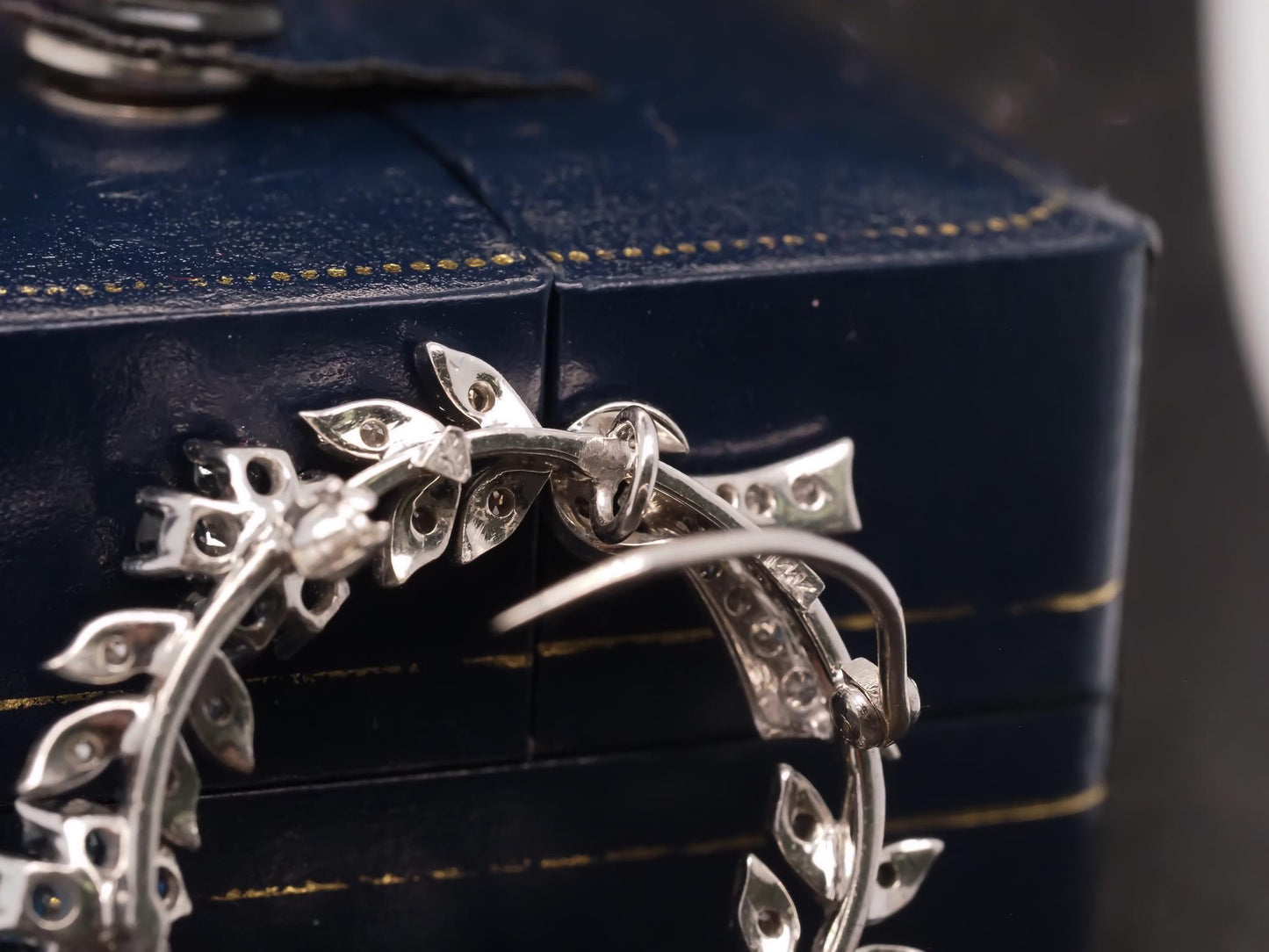 Estate 14K White Gold Diamond & Sapphire Brooch - VHK#393A