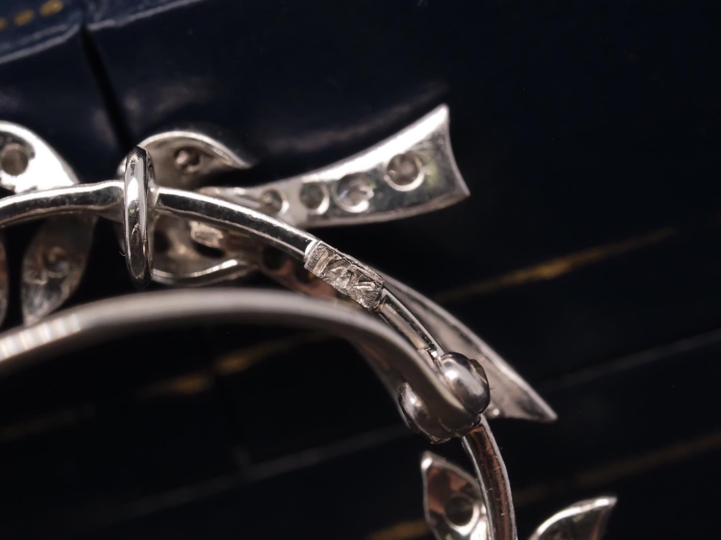 Estate 14K White Gold Diamond & Sapphire Brooch - VHK#393A