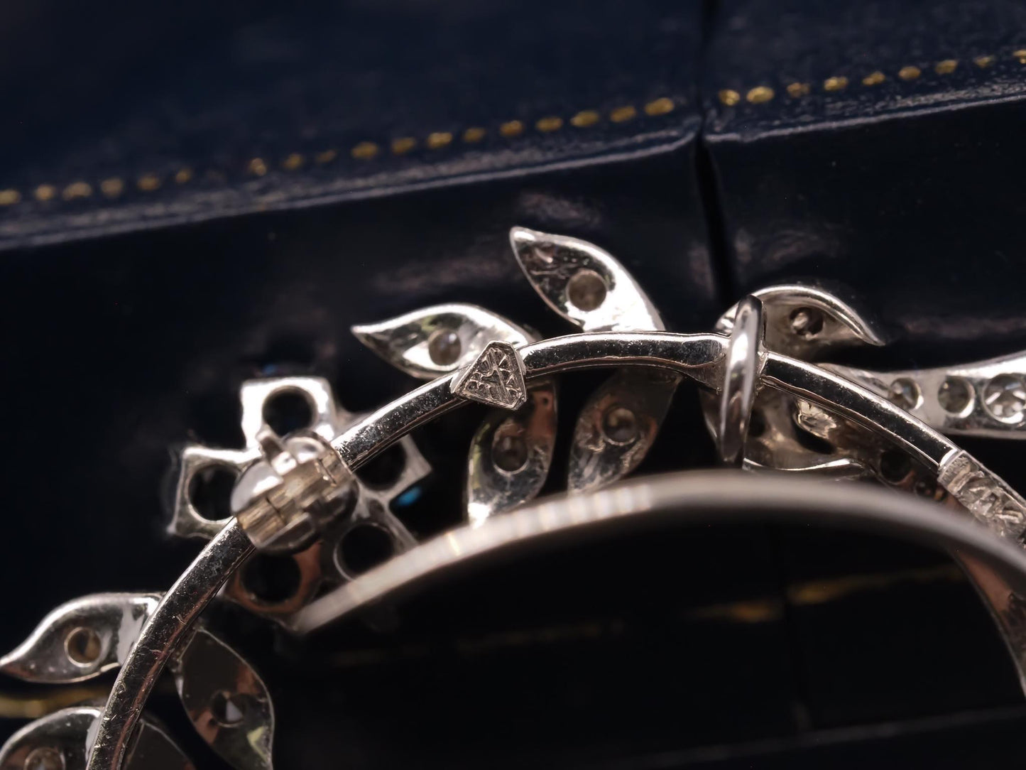 Estate 14K White Gold Diamond & Sapphire Brooch - VHK#393A