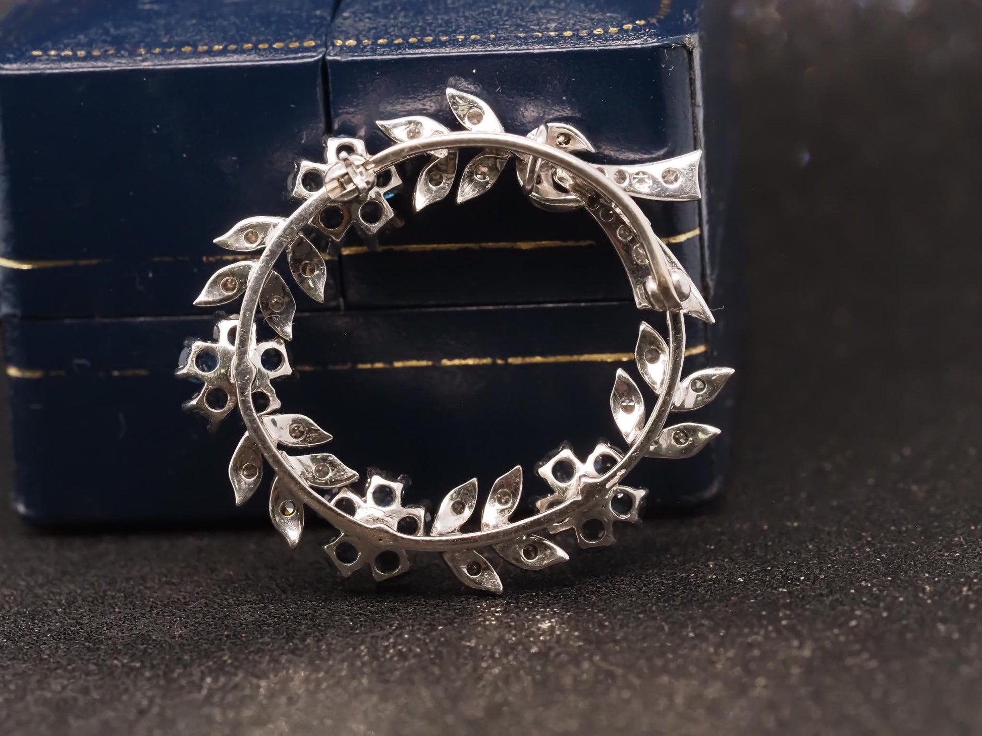 Estate 14K White Gold Diamond & Sapphire Brooch - VHK#393A
