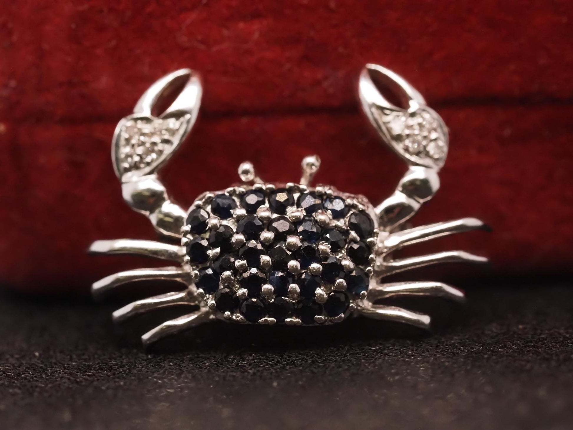 Estate 14K White Gold Sapphire and Diamond Crab Brooch - VHK#319A