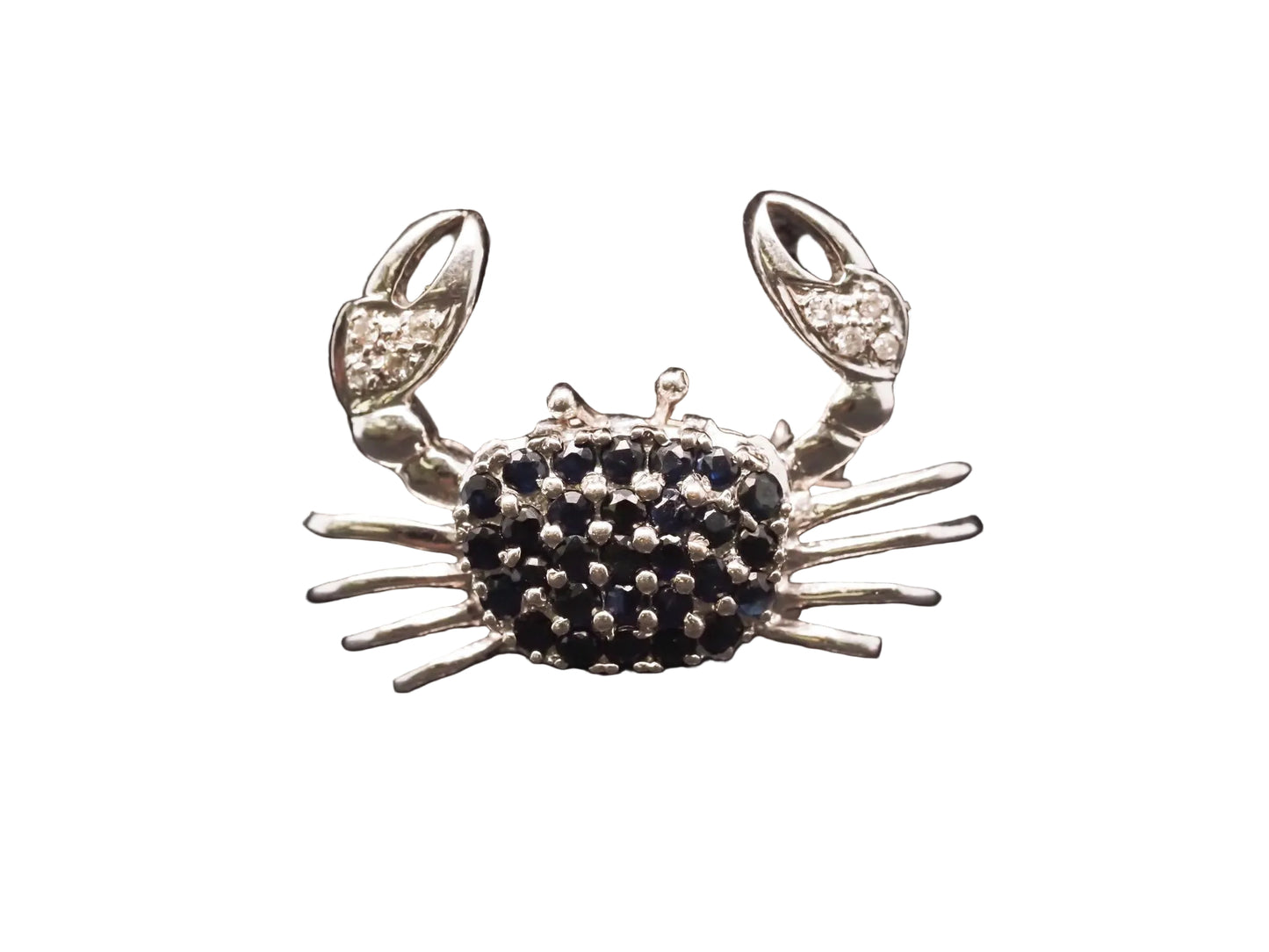 Estate 14K White Gold Sapphire and Diamond Crab Brooch - VHK#319A