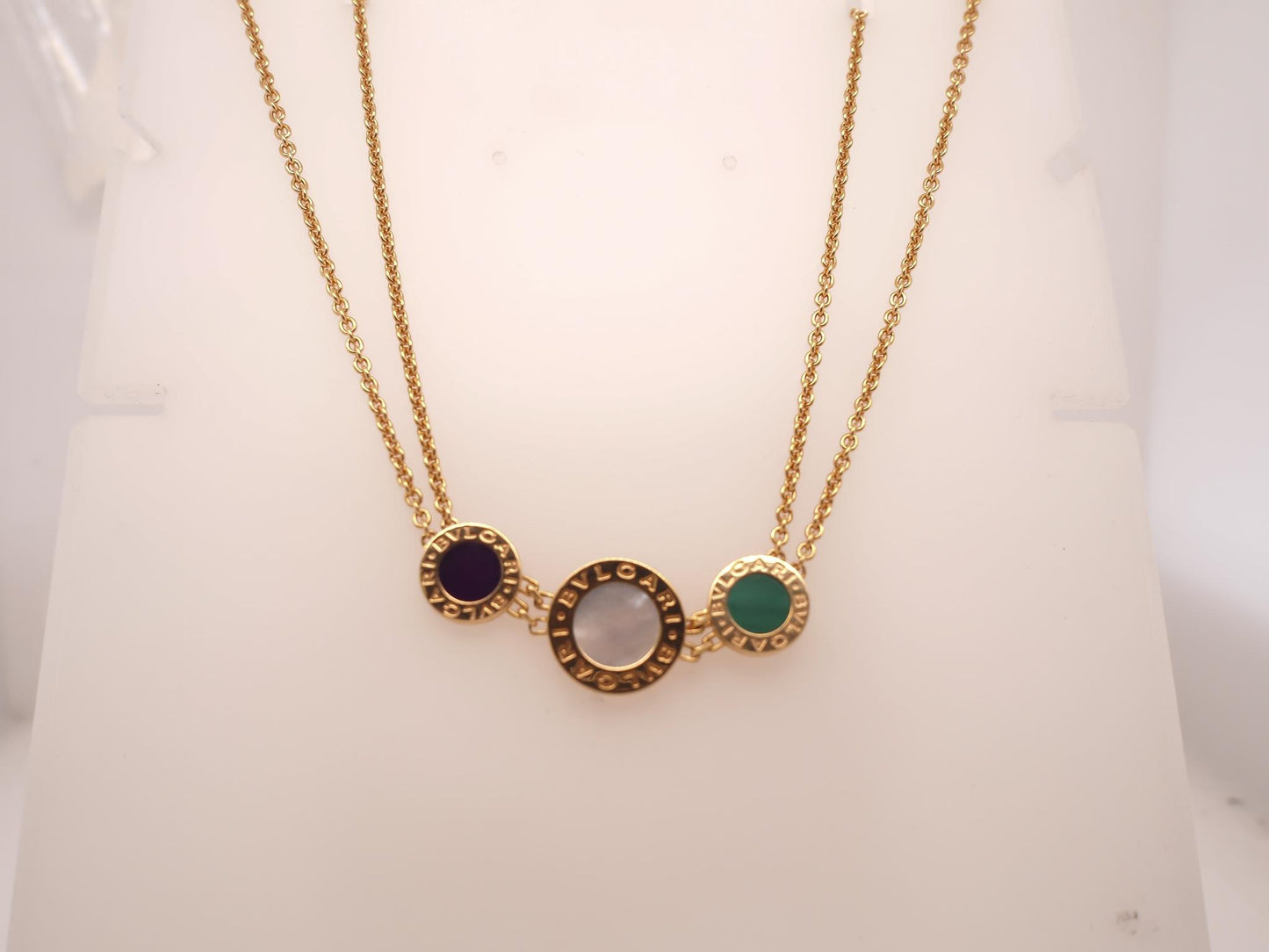 Estate BVLGARI 18K Yellow Gold Malachite, Mother Of Pearl, Sugilite Necklace