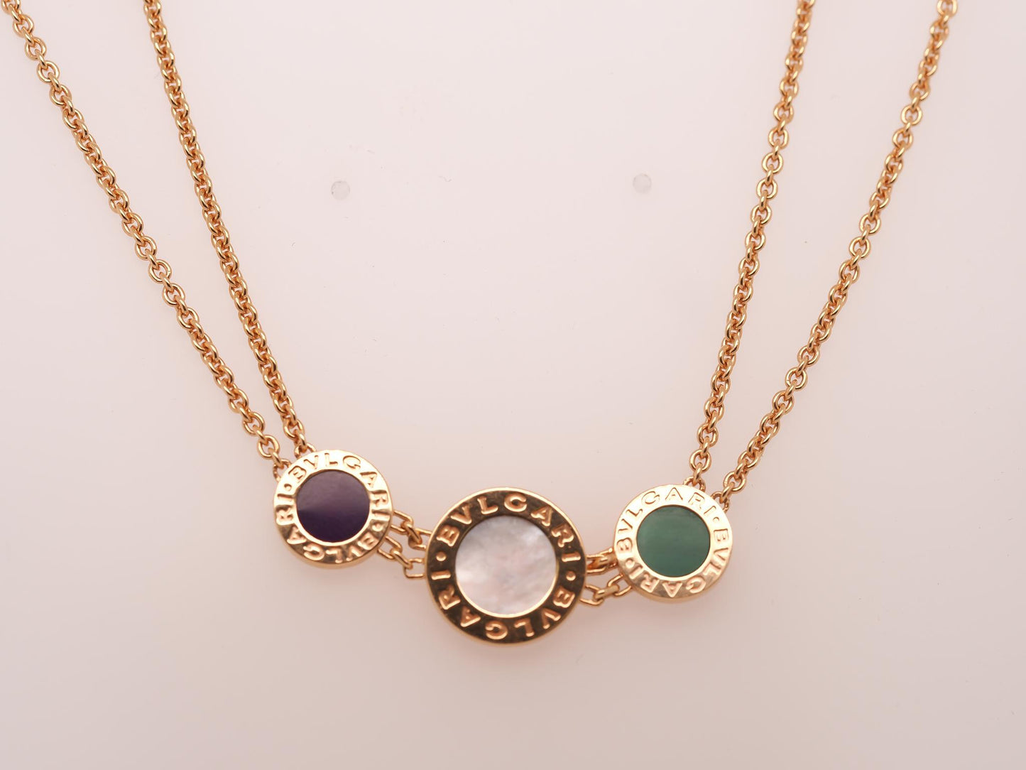 Estate BVLGARI 18K Yellow Gold Malachite, Mother Of Pearl, Sugilite Necklace