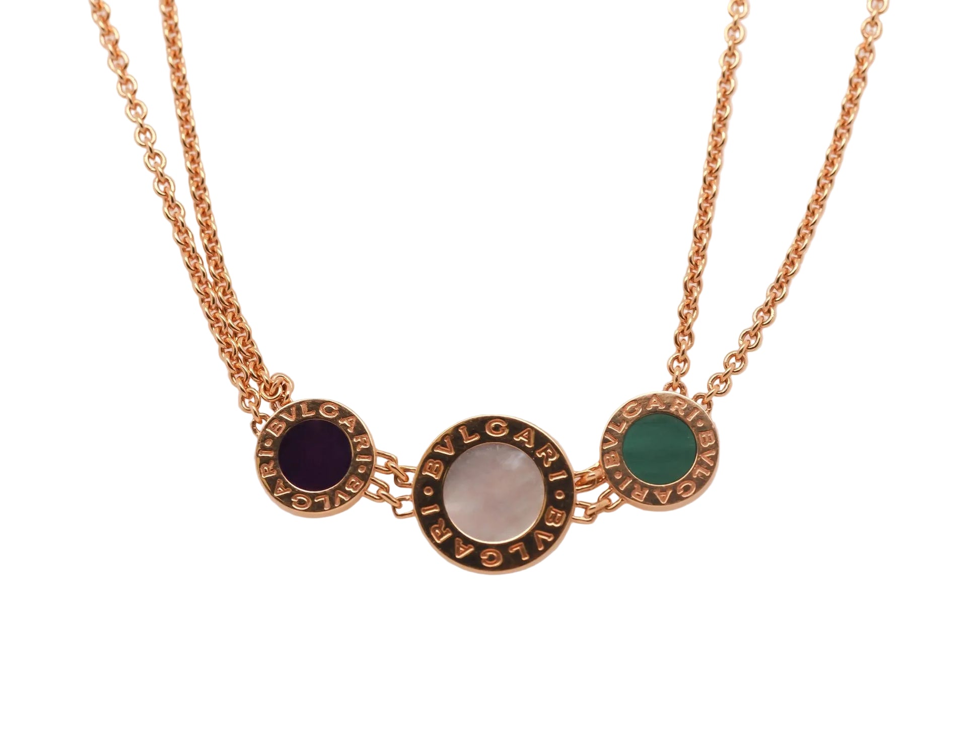 Estate BVLGARI 18K Yellow Gold Malachite, Mother Of Pearl, Sugilite Necklace