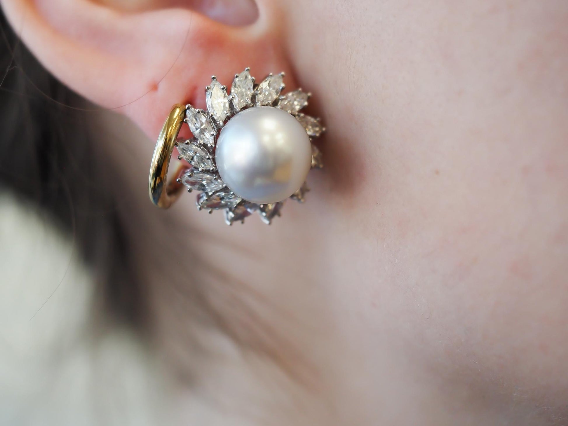 Estate Platinum 13.5mm Pearl and 5.50ct Diamond Earrings - VHK#497A