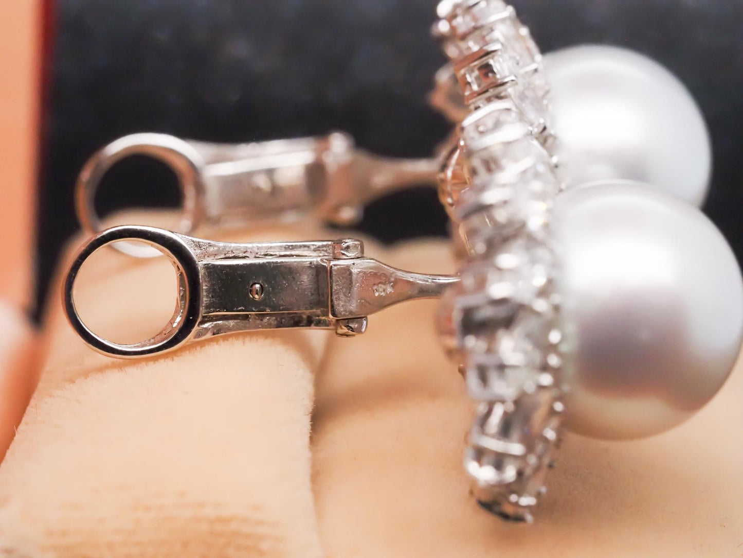 Estate Platinum 13.5mm Pearl and 5.50ct Diamond Earrings - VHK#497A