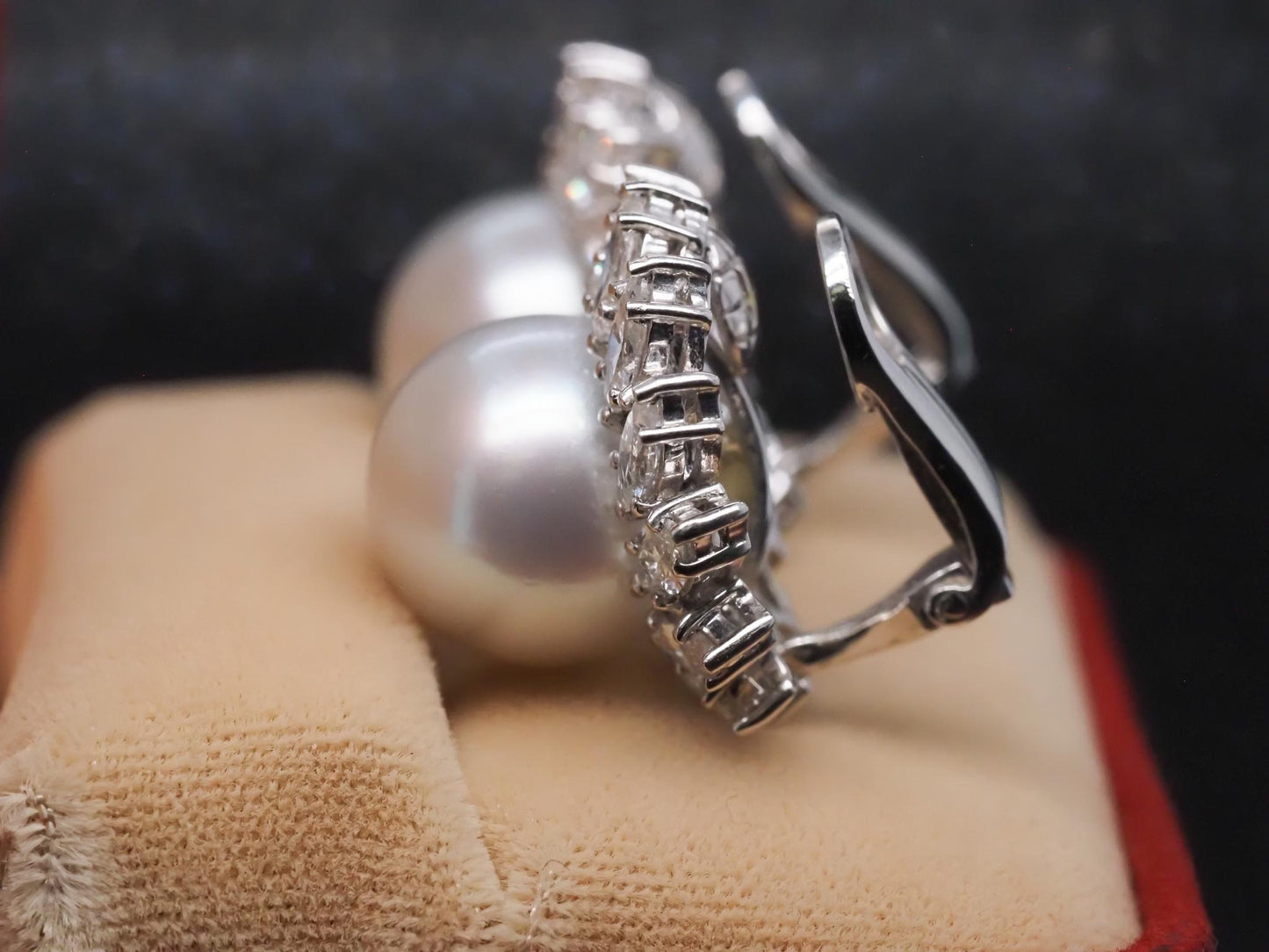 Estate Platinum 13.5mm Pearl and 5.50ct Diamond Earrings - VHK#497A