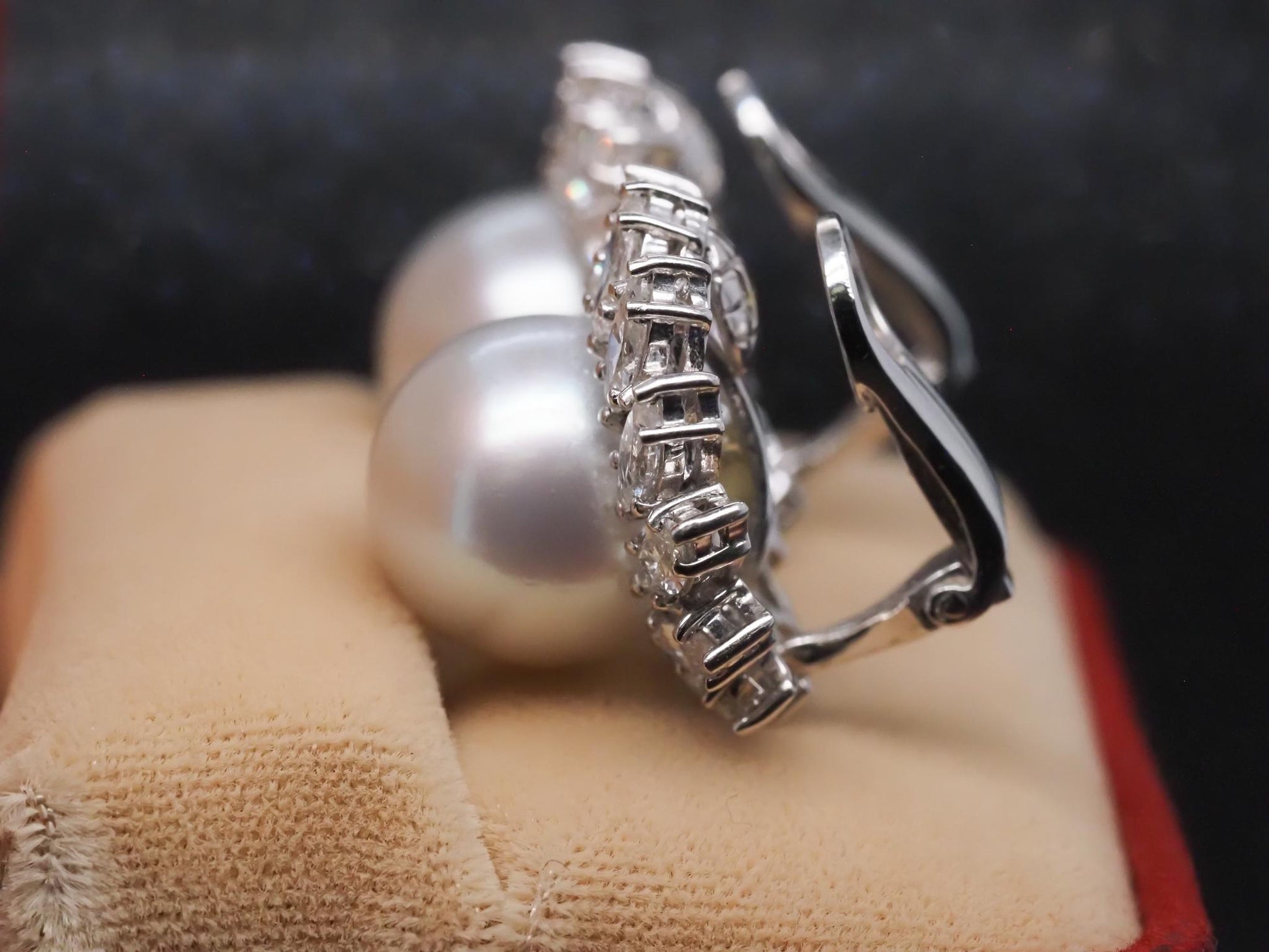 Estate Platinum 13.5mm Pearl and 5.50ct Diamond Earrings - VHK#497A