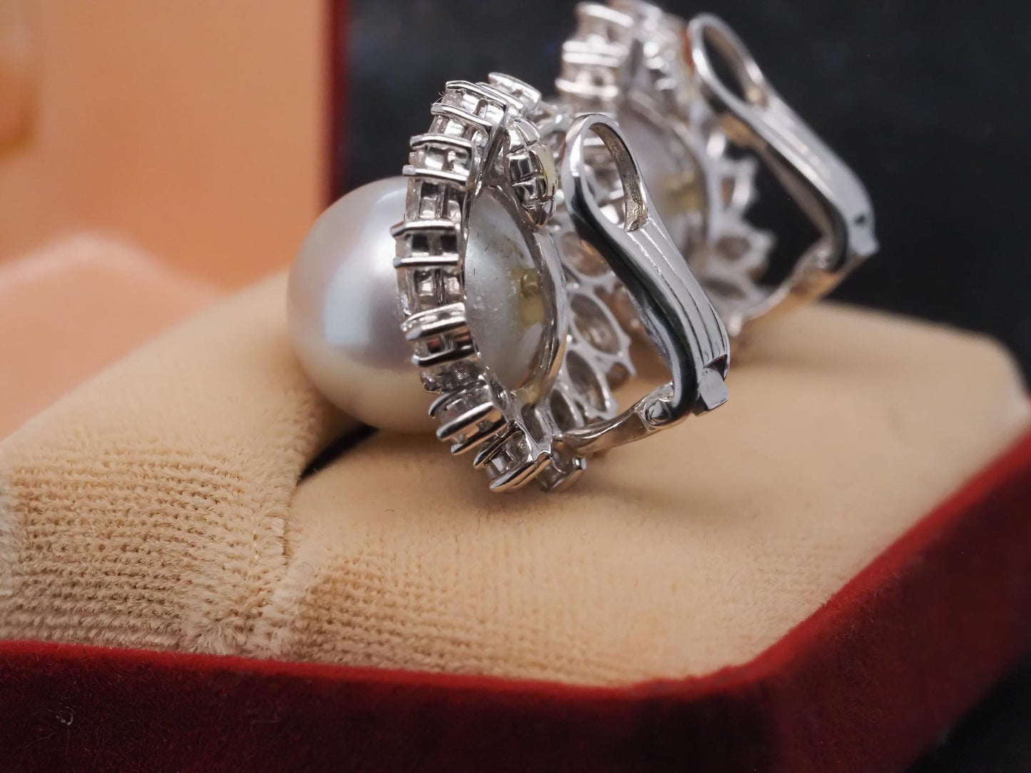 Estate Platinum 13.5mm Pearl and 5.50ct Diamond Earrings - VHK#497A
