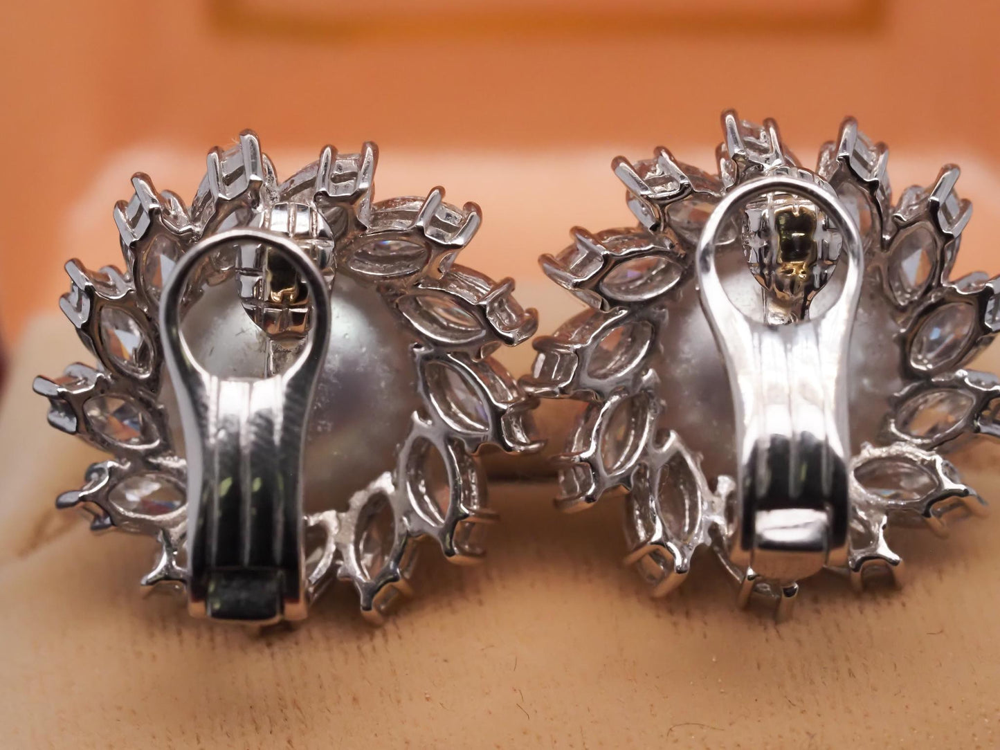 Estate Platinum 13.5mm Pearl and 5.50ct Diamond Earrings - VHK#497A