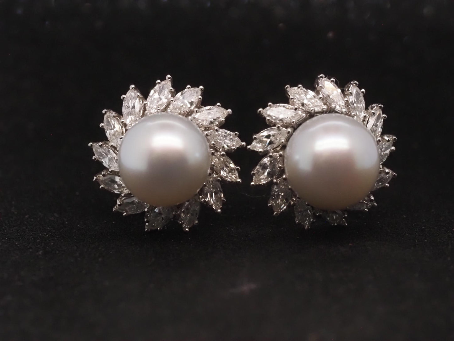 Estate Platinum 13.5mm Pearl and 5.50ct Diamond Earrings - VHK#497A