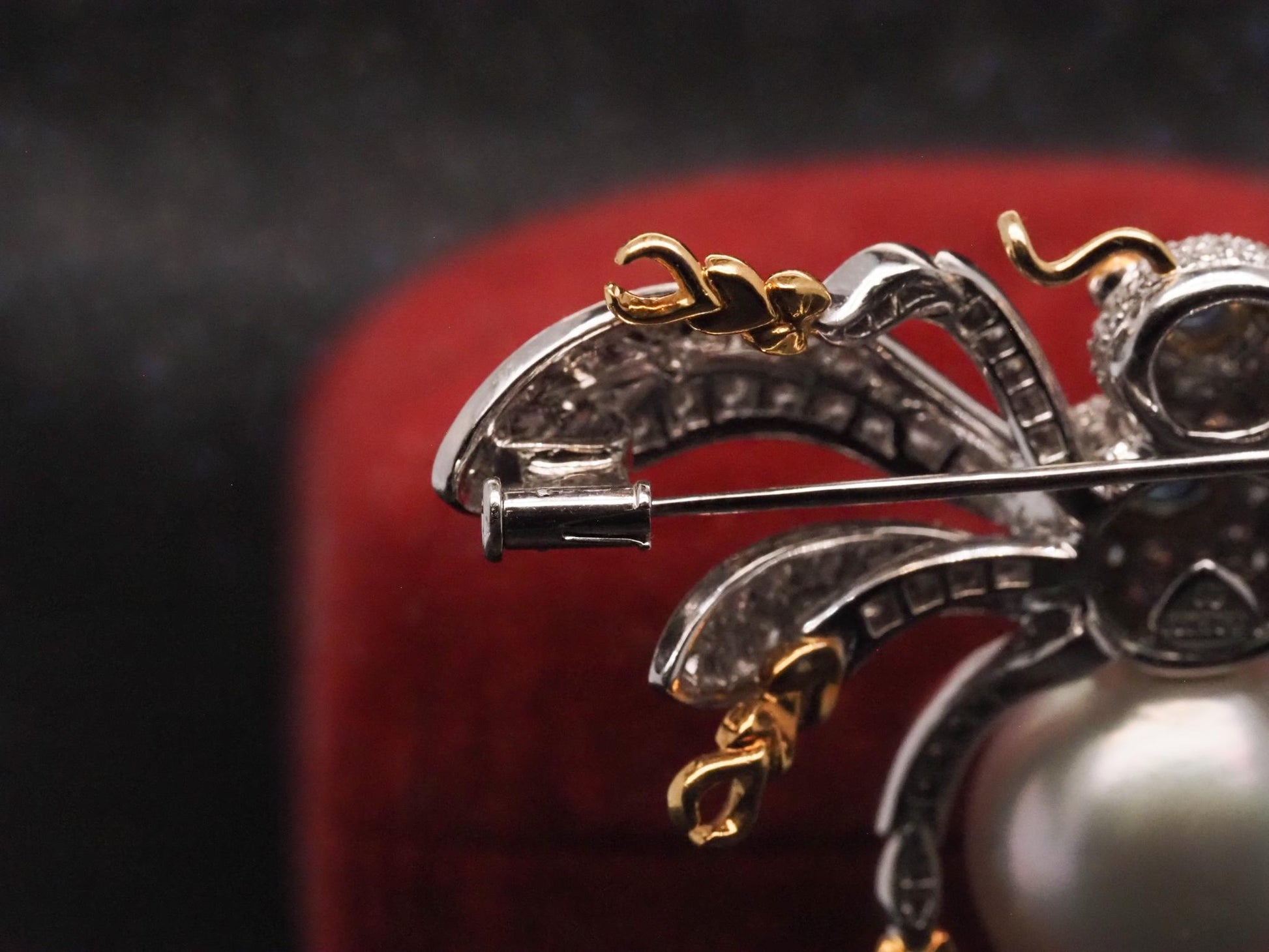 Estate 18K Gold Fly Bug Brooch with Diamonds, Sapphire and Pearls - VHK#483A