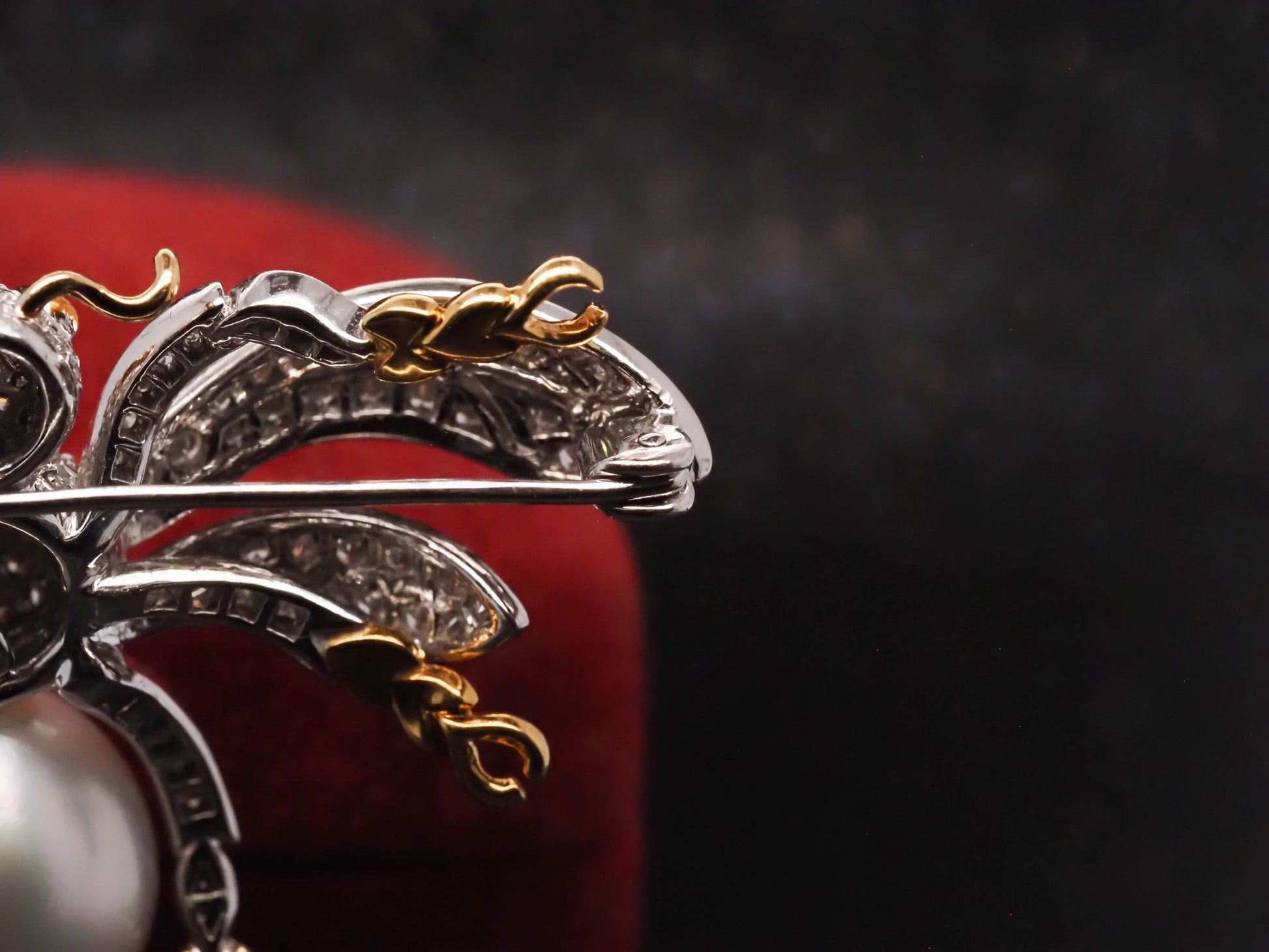 Estate 18K Gold Fly Bug Brooch with Diamonds, Sapphire and Pearls - VHK#483A