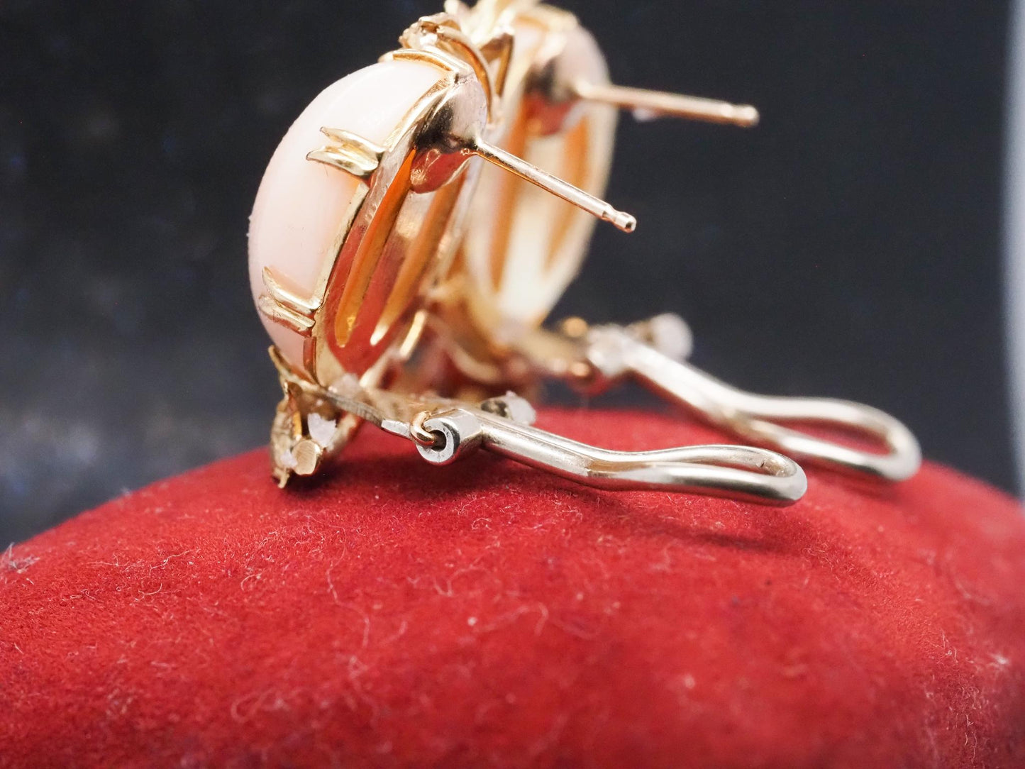 Estate 18K Yellow Gold Angel Skin Coral Earrings - VHK#349B