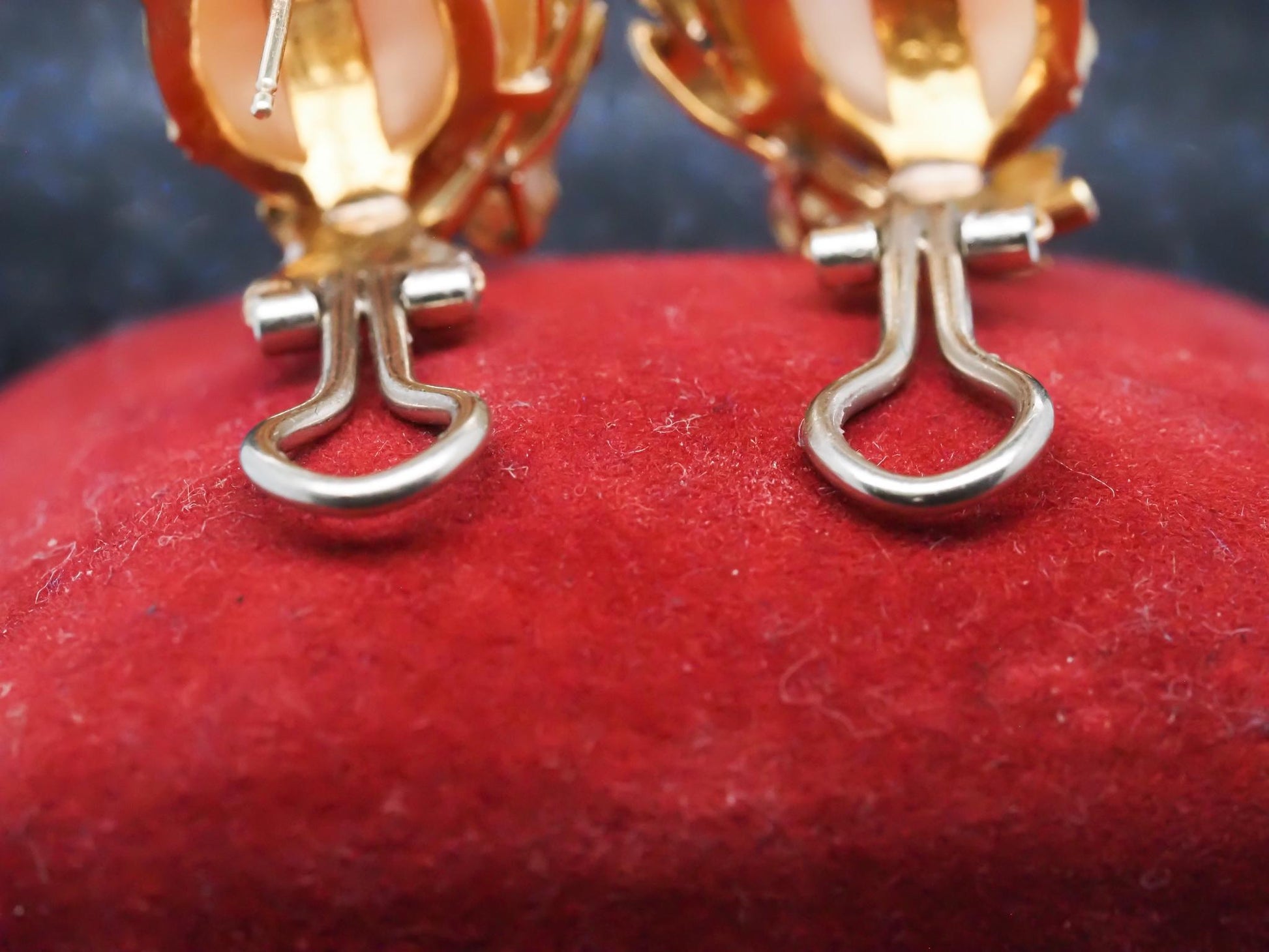 Estate 18K Yellow Gold Angel Skin Coral Earrings - VHK#349B