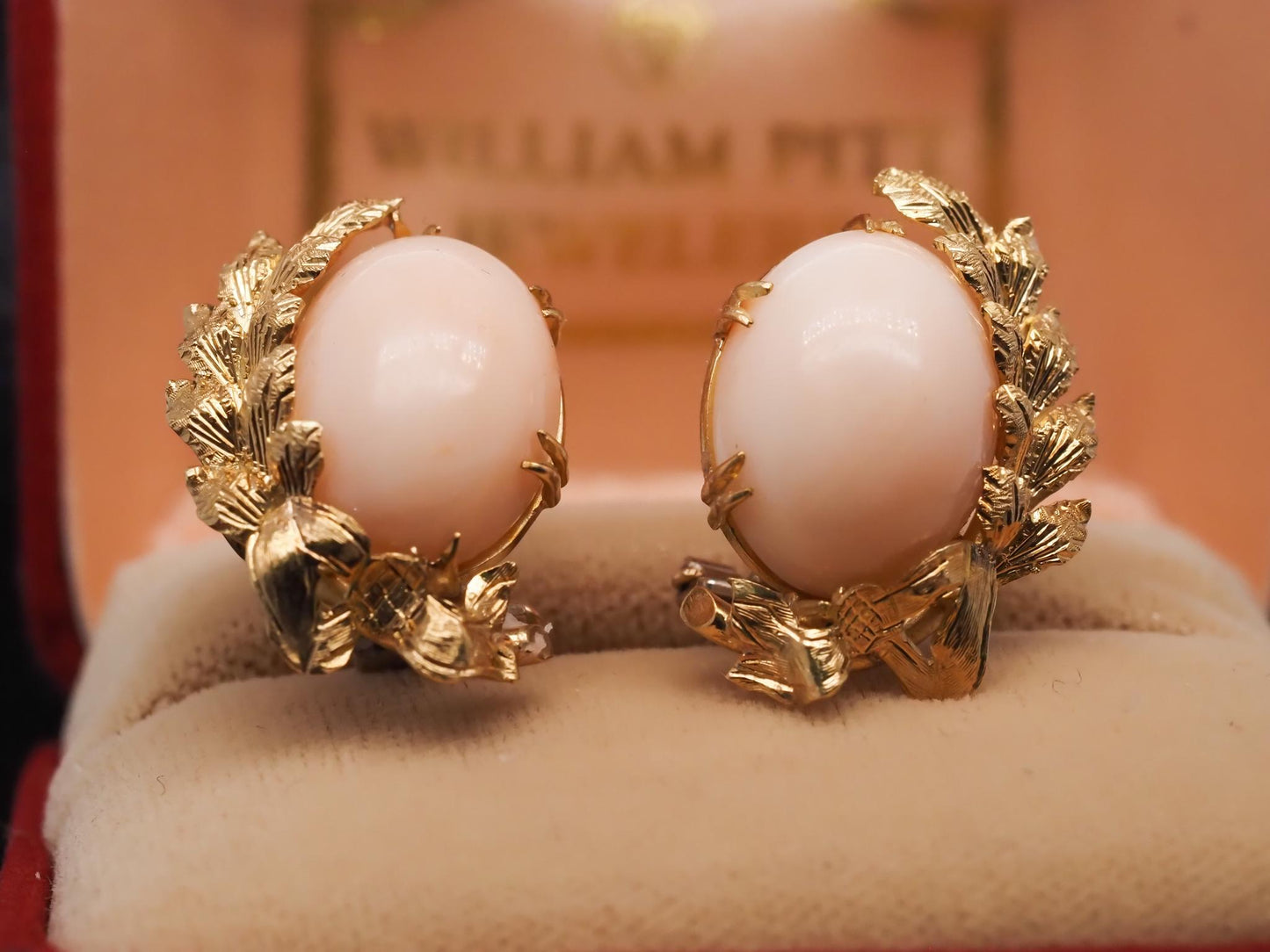 Estate 18K Yellow Gold Angel Skin Coral Earrings - VHK#349B