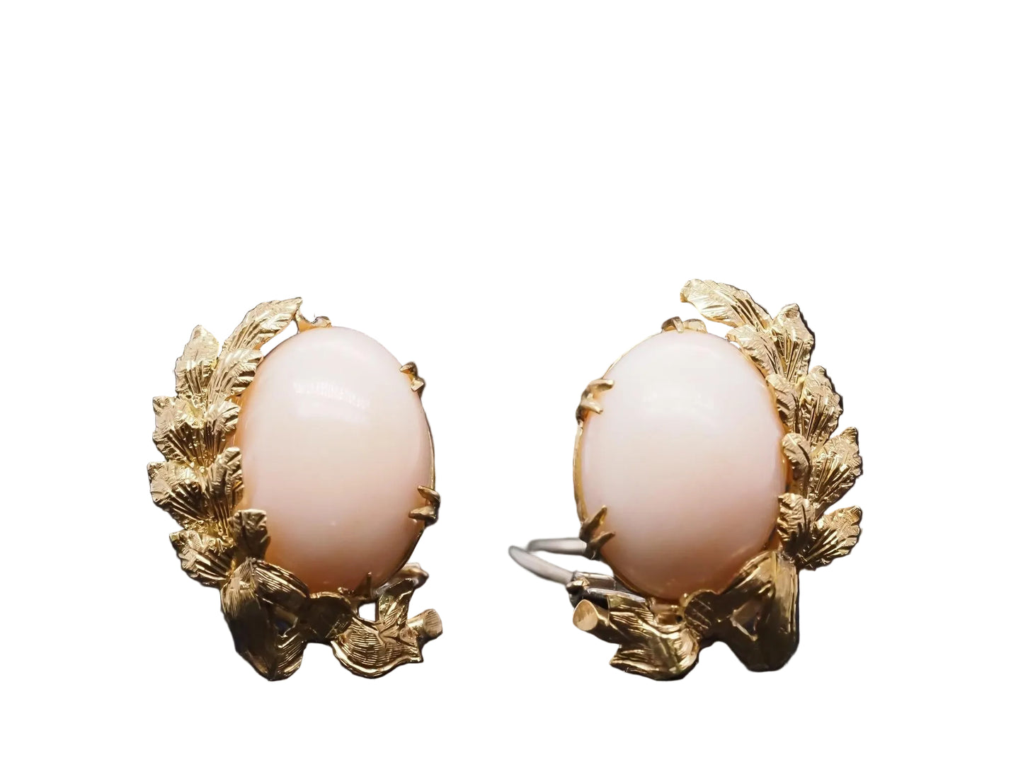 Estate 18K Yellow Gold Angel Skin Coral Earrings - VHK#349B