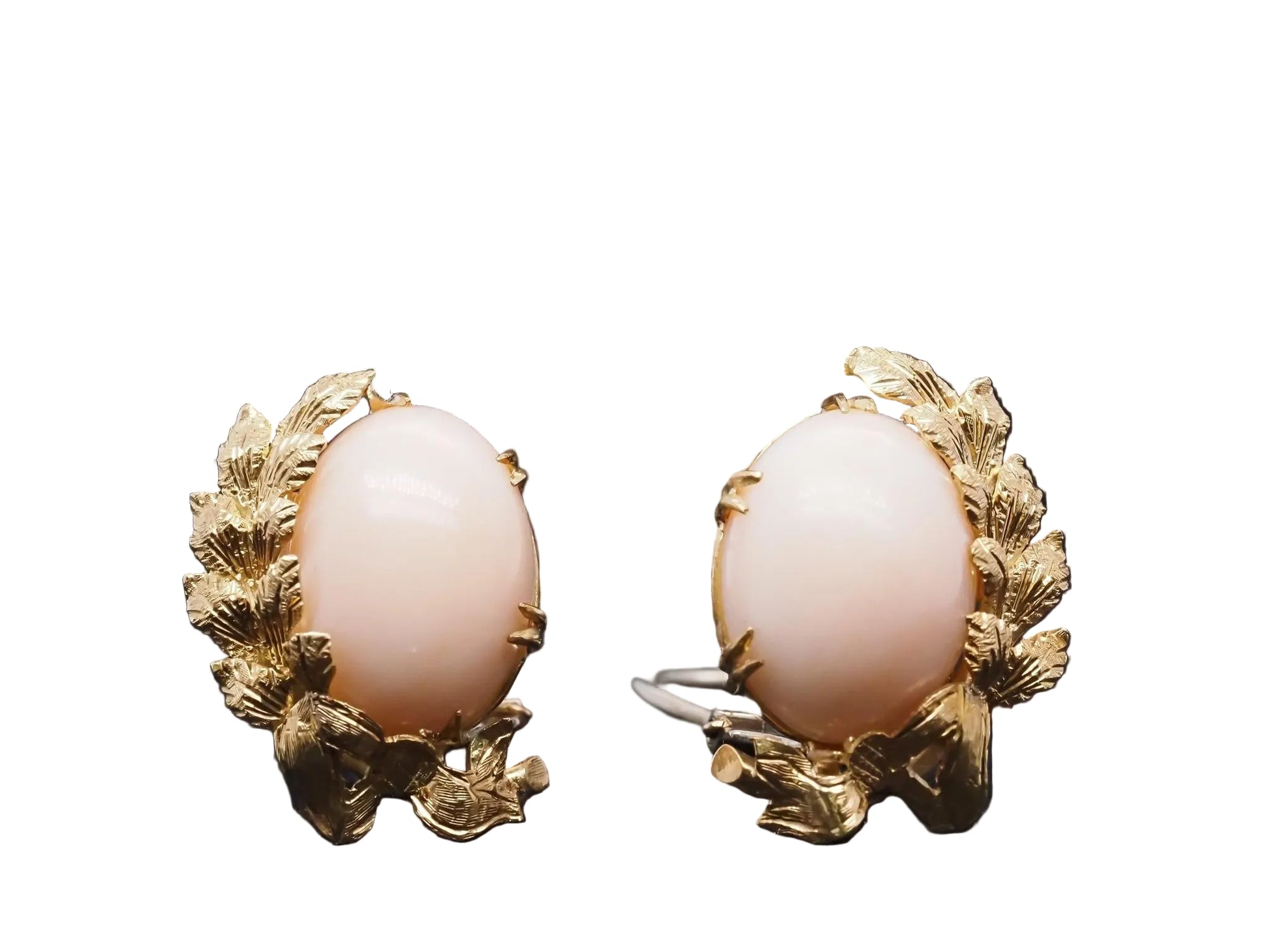 Estate 18K Yellow Gold Angel Skin Coral Earrings - VHK#349B