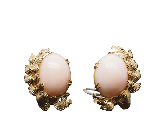 Estate 18K Yellow Gold Angel Skin Coral Earrings - VHK#349B