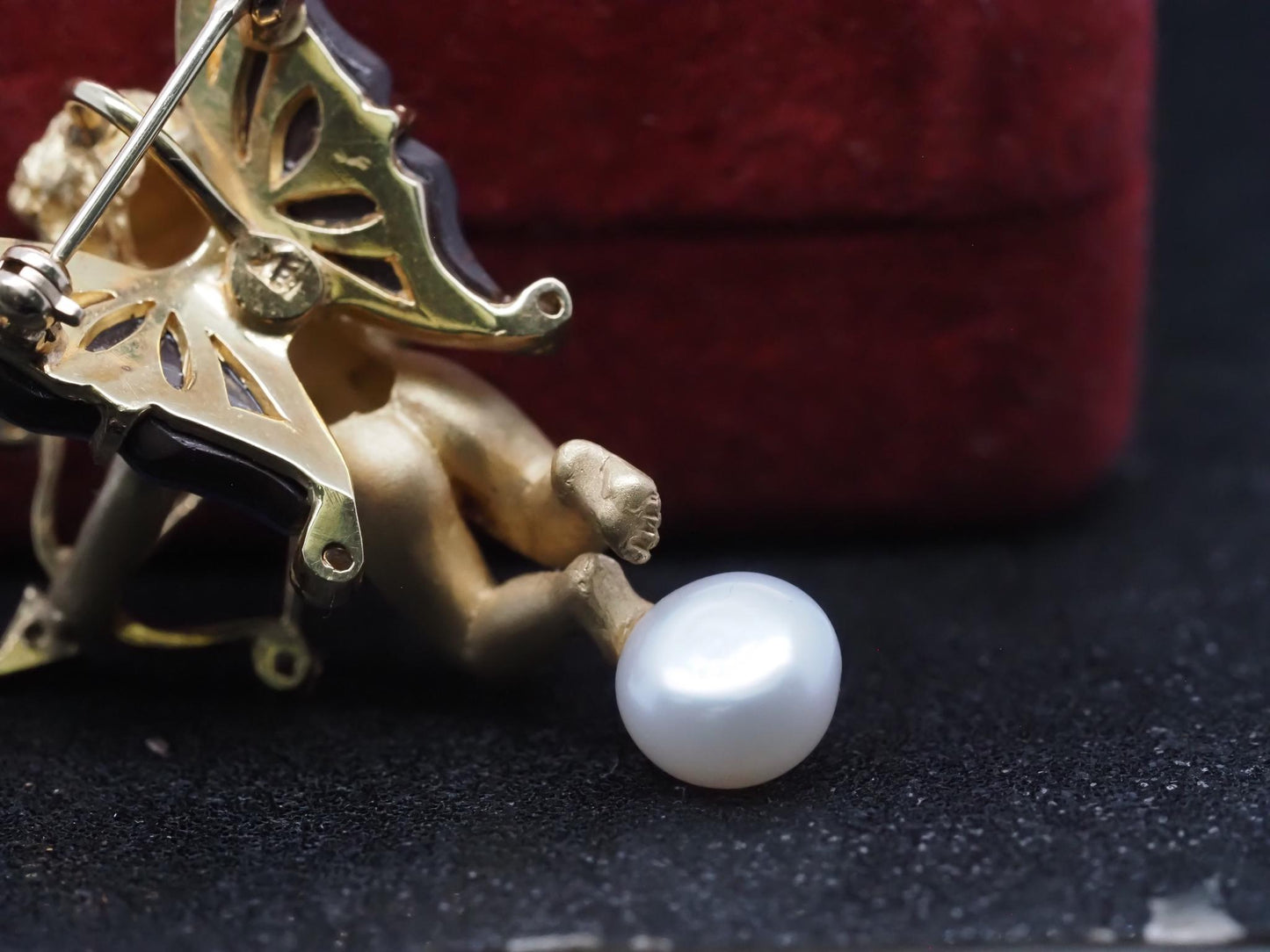 Estate 18K Yellow Gold Cupid Shooting Arrow with Opal, Diamond and Pearl