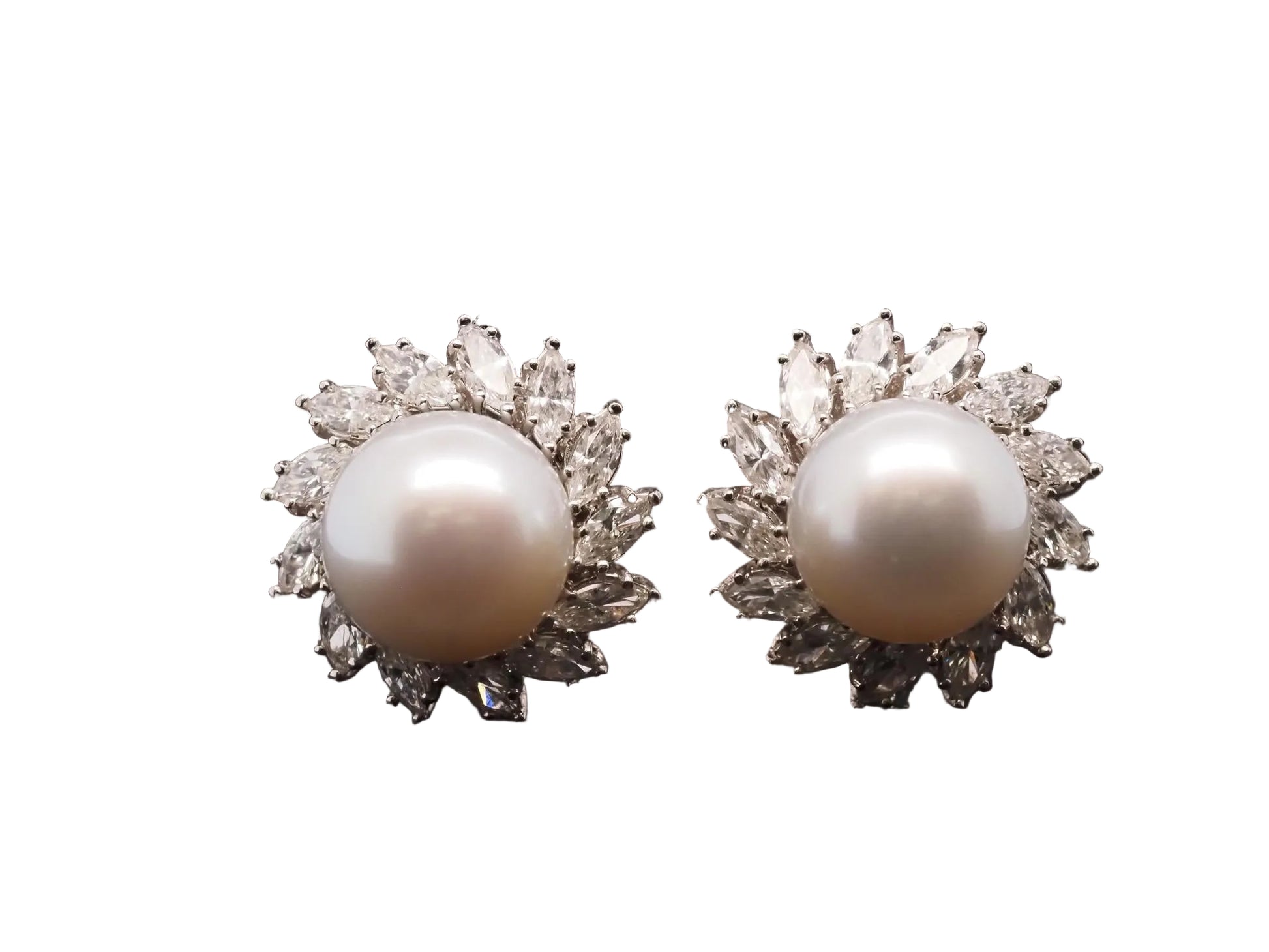 Estate Platinum 13.5mm Pearl and 5.50ct Diamond Earrings - VHK#497A