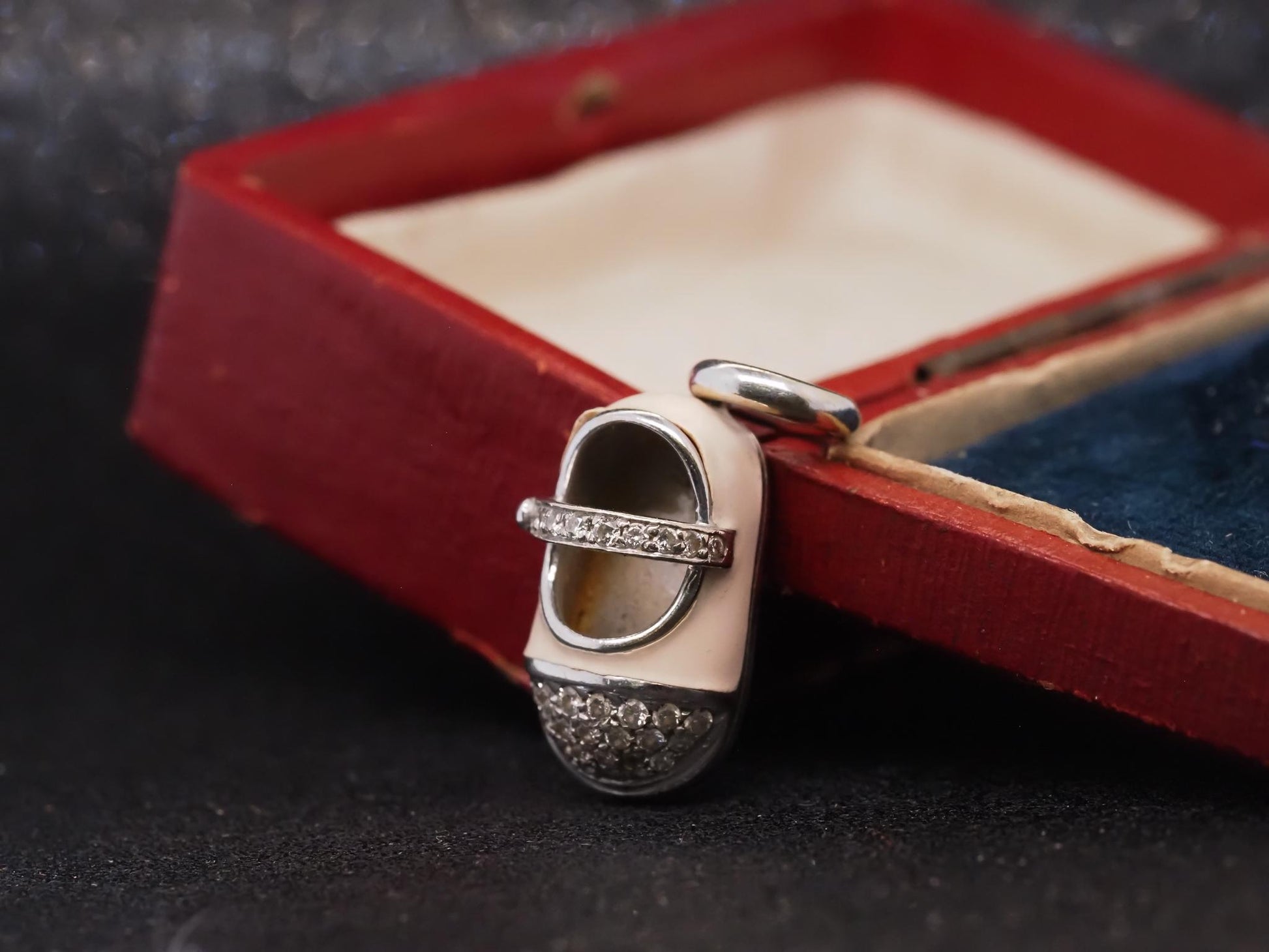 Estate 18K White Gold Aaron Basha Enamel and Diamond Boot Pendant -VHK#975A