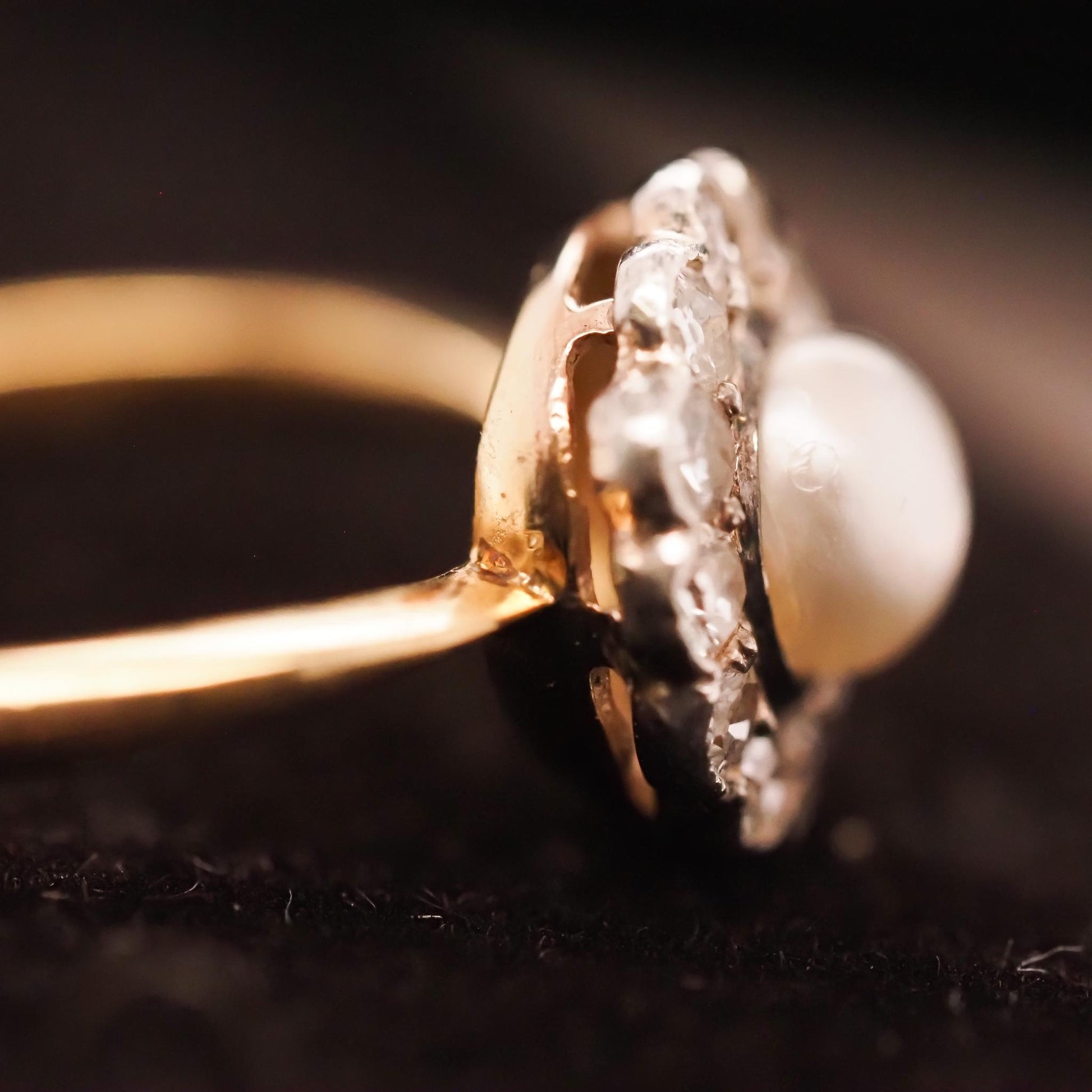 Circa 1900s Edwardian 14K Yellow Gold Pearl and Old European Diamond Ring - VHK#