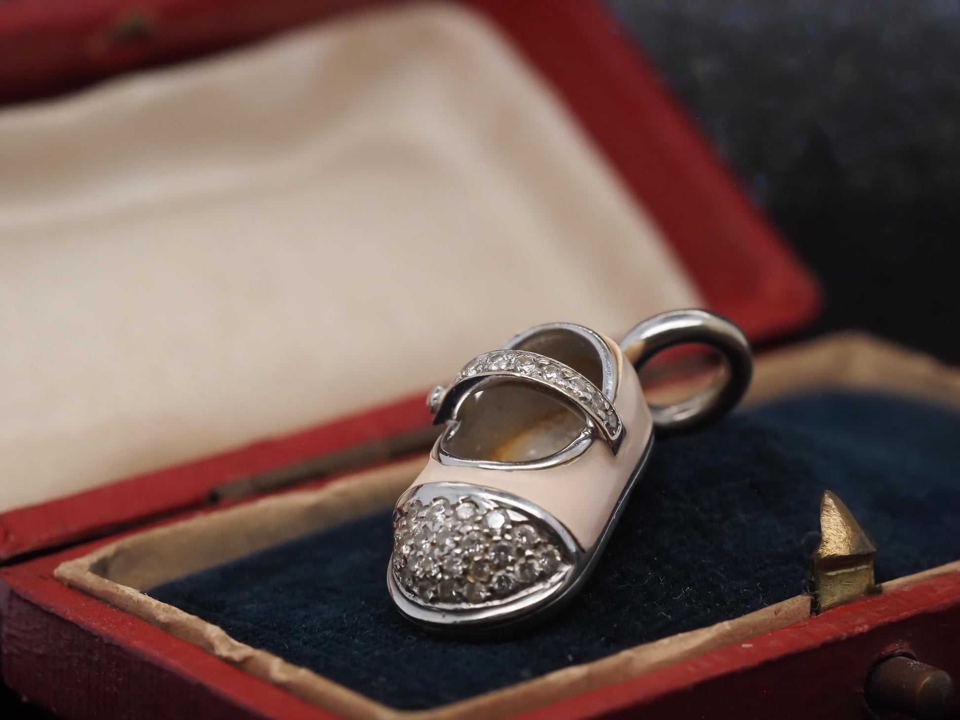 Estate 18K White Gold Aaron Basha Enamel and Diamond Boot Pendant -VHK#975A