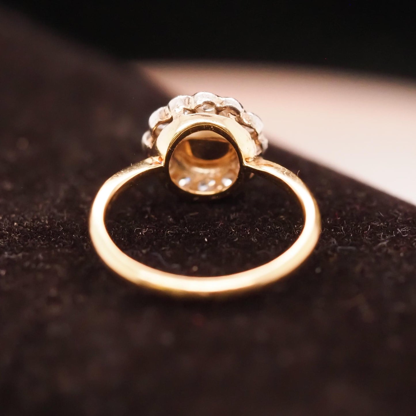 Circa 1900s Edwardian 14K Yellow Gold Pearl and Old European Diamond Ring - VHK#