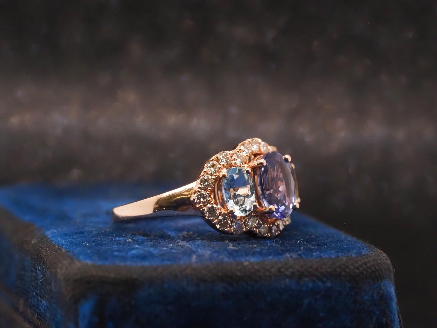Estate 14K Yellow Gold LeVian Tanzanite, Aquamarine and Diamond Ring- VHK#1003A