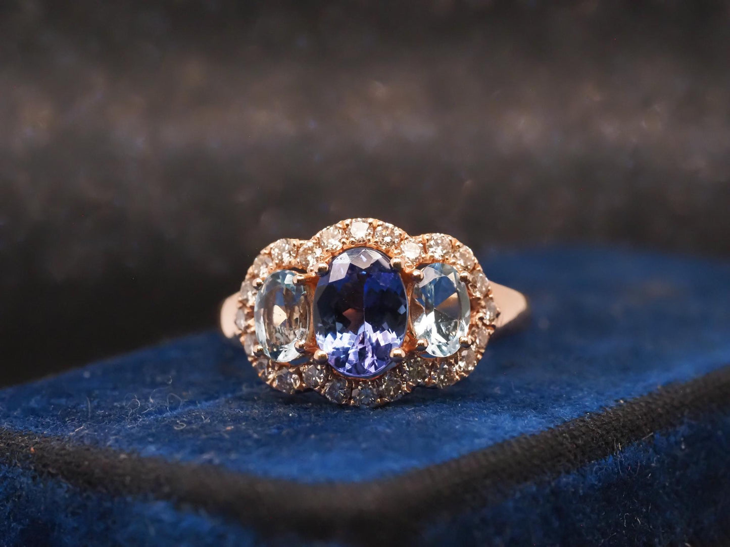 Estate 14K Yellow Gold LeVian Tanzanite, Aquamarine and Diamond Ring- VHK#1003A