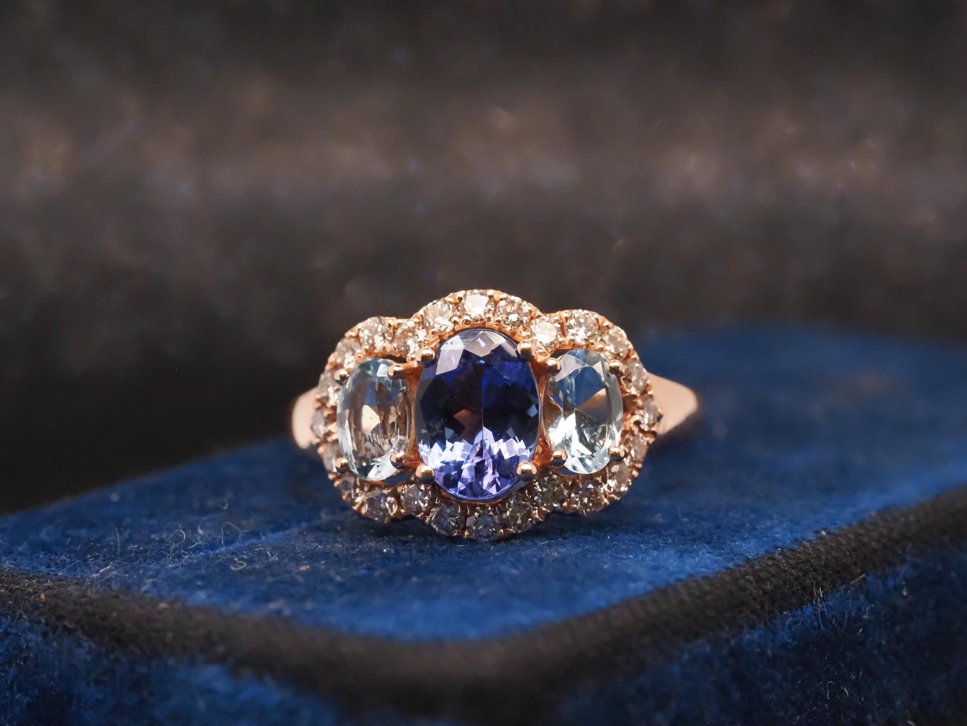 Estate 14K Yellow Gold LeVian Tanzanite, Aquamarine and Diamond Ring- VHK#1003A