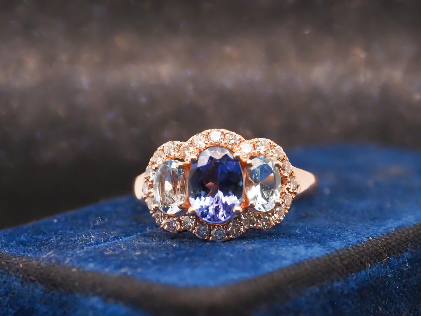 Estate 14K Yellow Gold LeVian Tanzanite, Aquamarine and Diamond Ring- VHK#1003A
