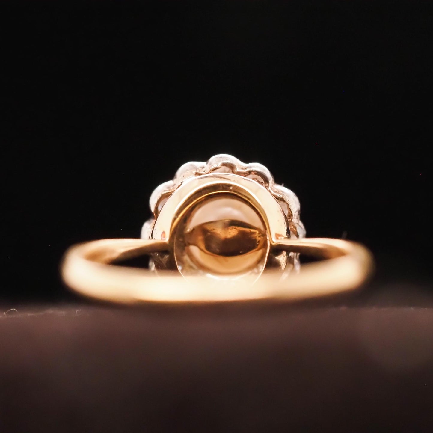 Circa 1900s Edwardian 14K Yellow Gold Pearl and Old European Diamond Ring - VHK#