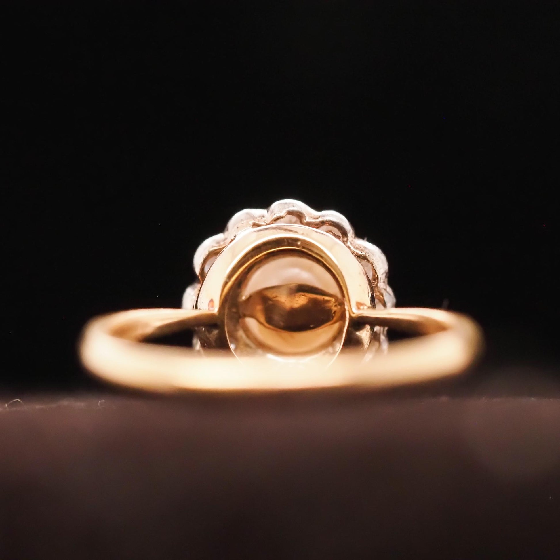Circa 1900s Edwardian 14K Yellow Gold Pearl and Old European Diamond Ring - VHK#