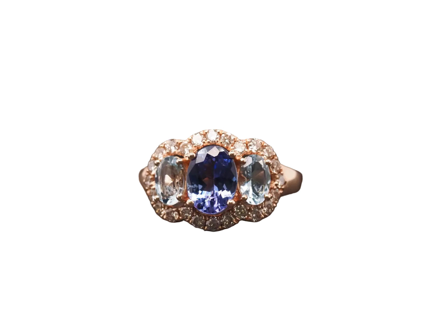 Estate 14K Yellow Gold LeVian Tanzanite, Aquamarine and Diamond Ring- VHK#1003A