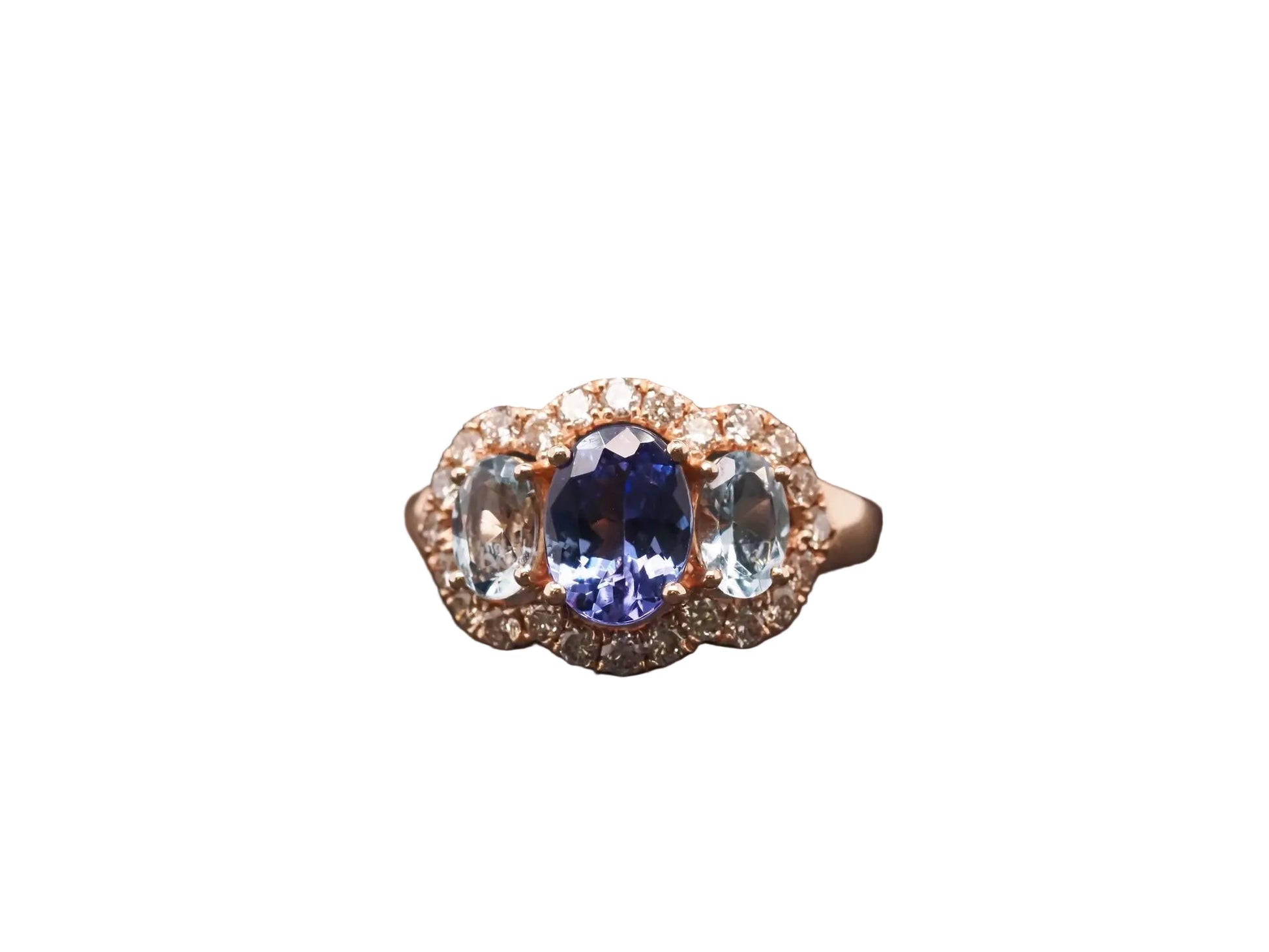 Estate 14K Yellow Gold LeVian Tanzanite, Aquamarine and Diamond Ring- VHK#1003A