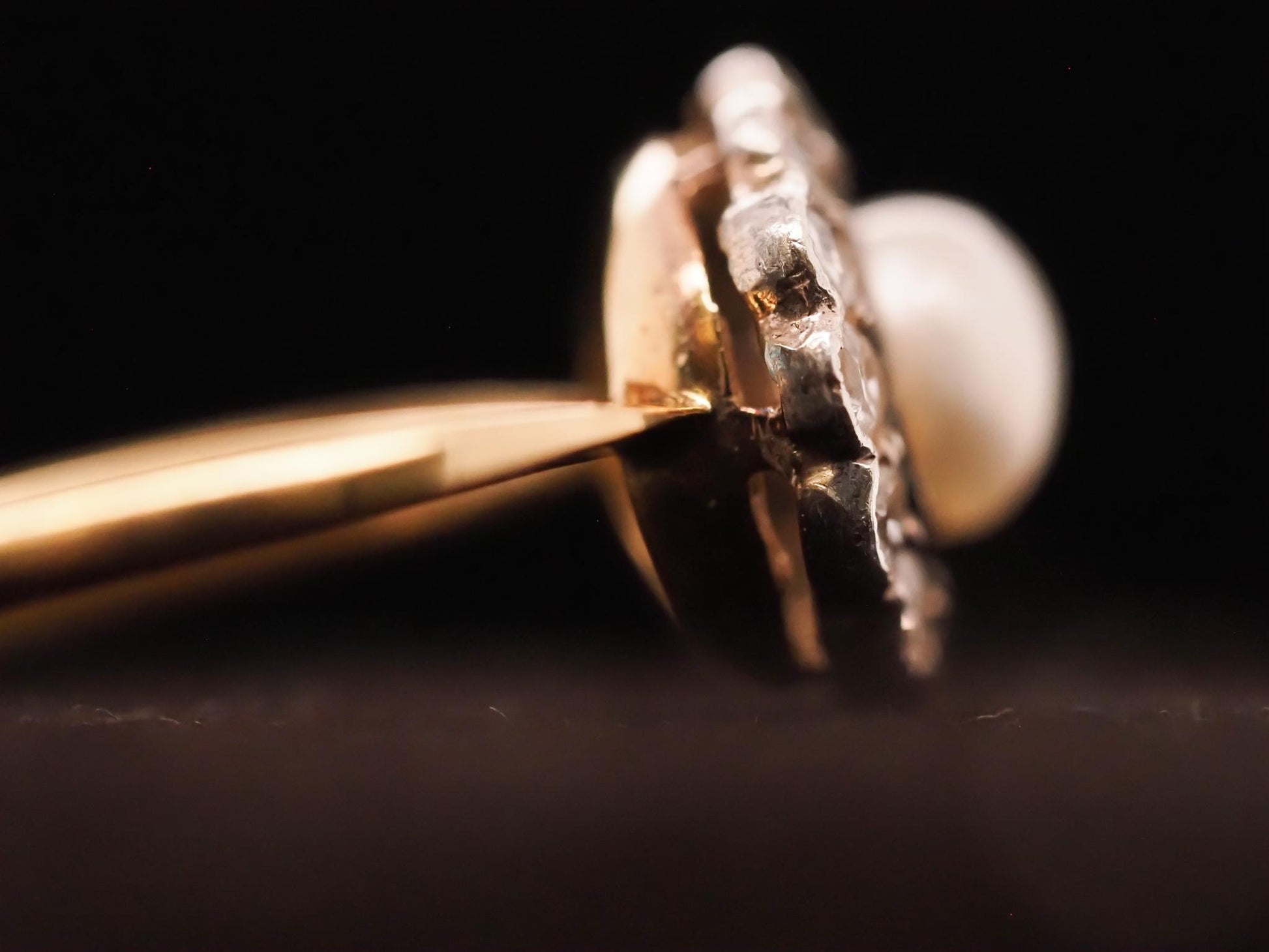 Circa 1900s Edwardian 14K Yellow Gold Pearl and Old European Diamond Ring - VHK#