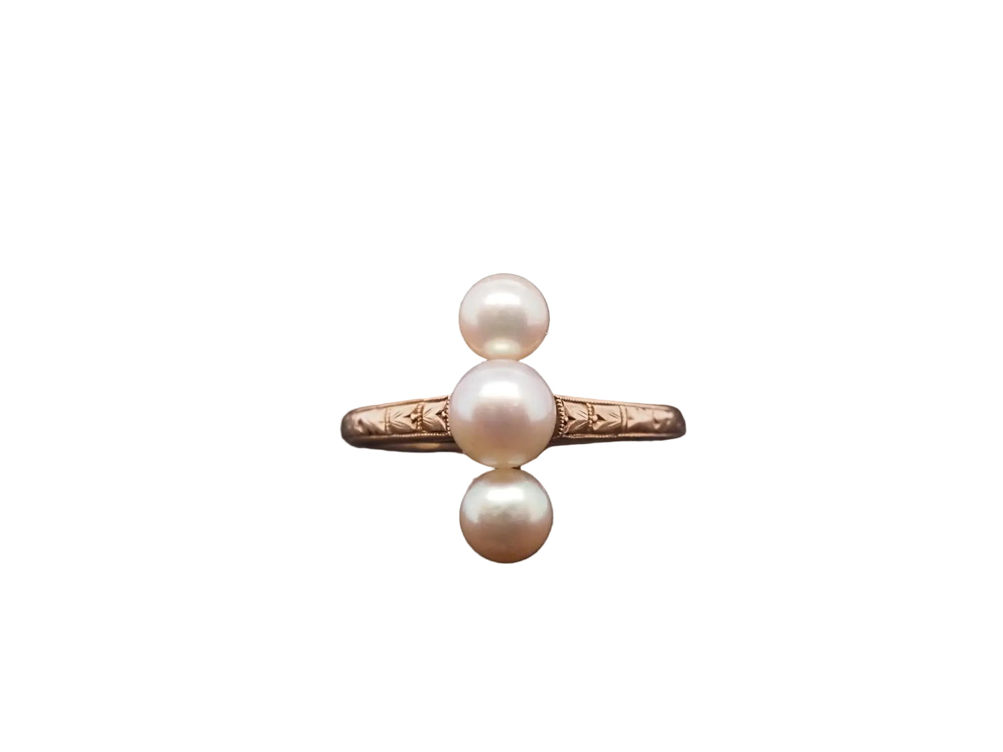 Estate Edwardian 14K Yellow Gold Pearl 3 Stone Ring - VHK#98a